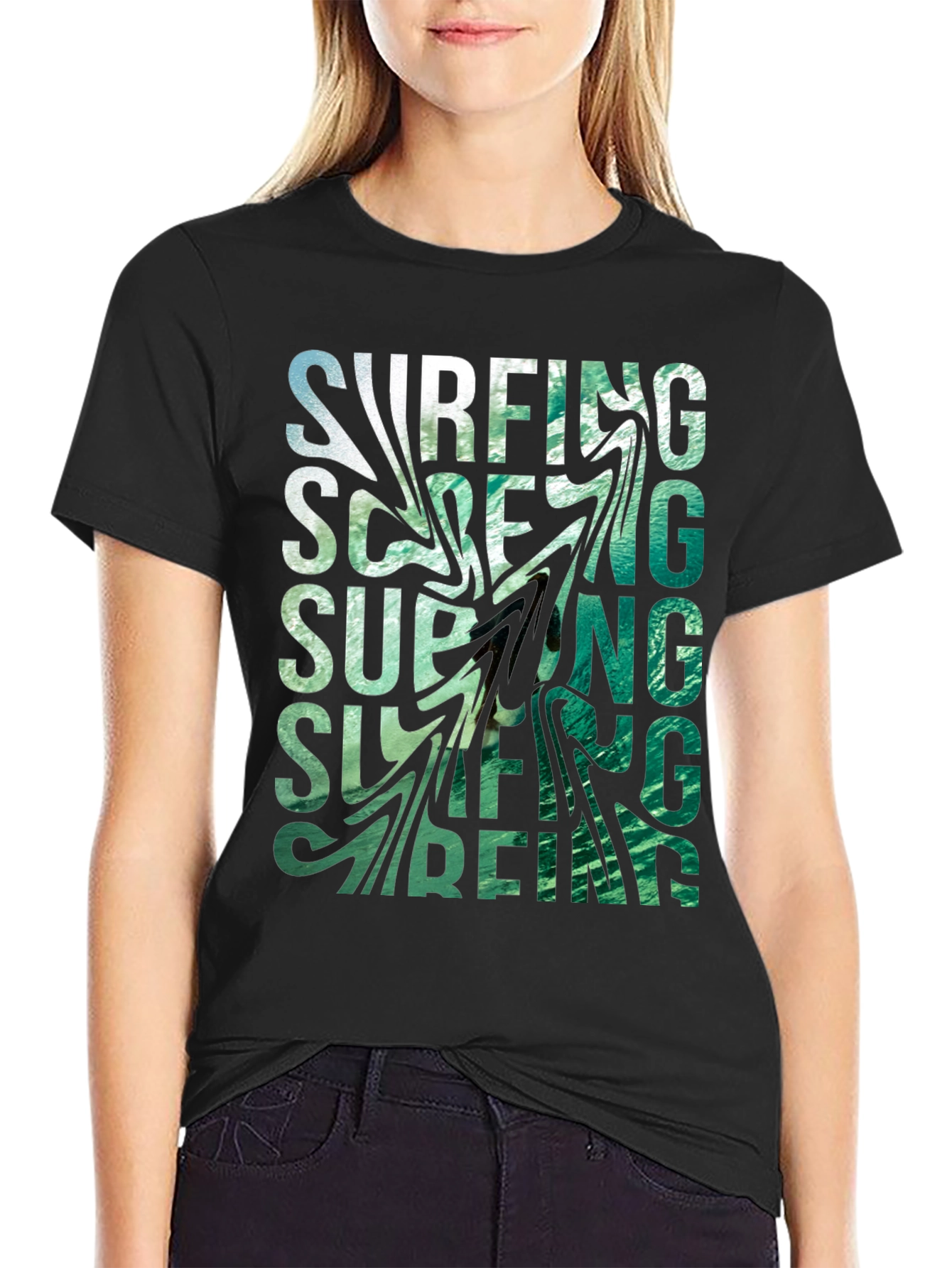 Surfing Graphic Black T-Shirt