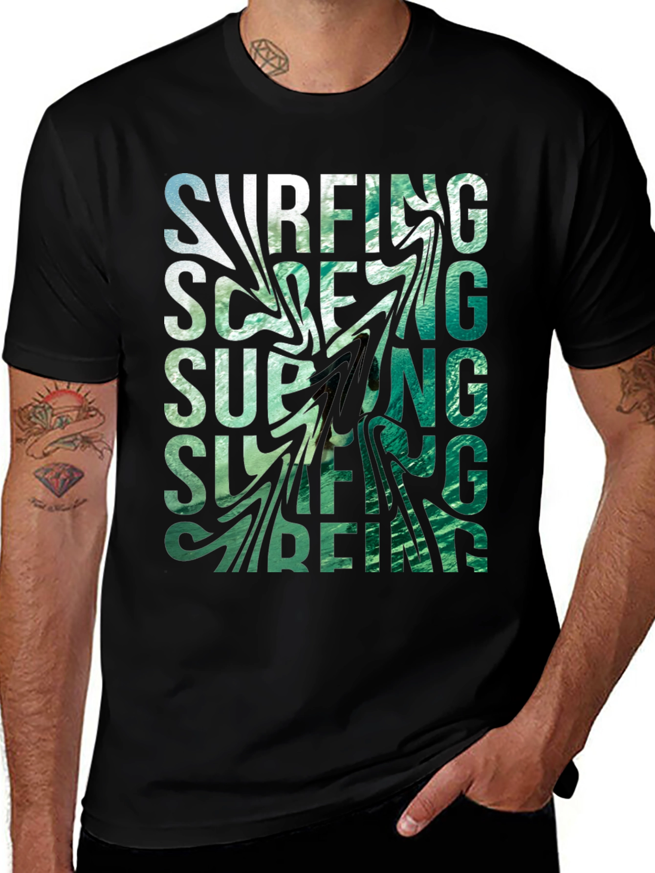Surfing Graphic Black T-Shirt