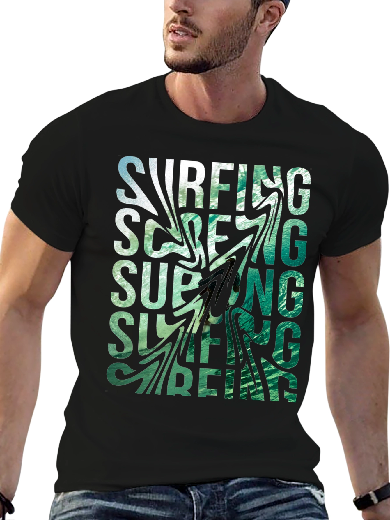Surfing Graphic Black T-Shirt
