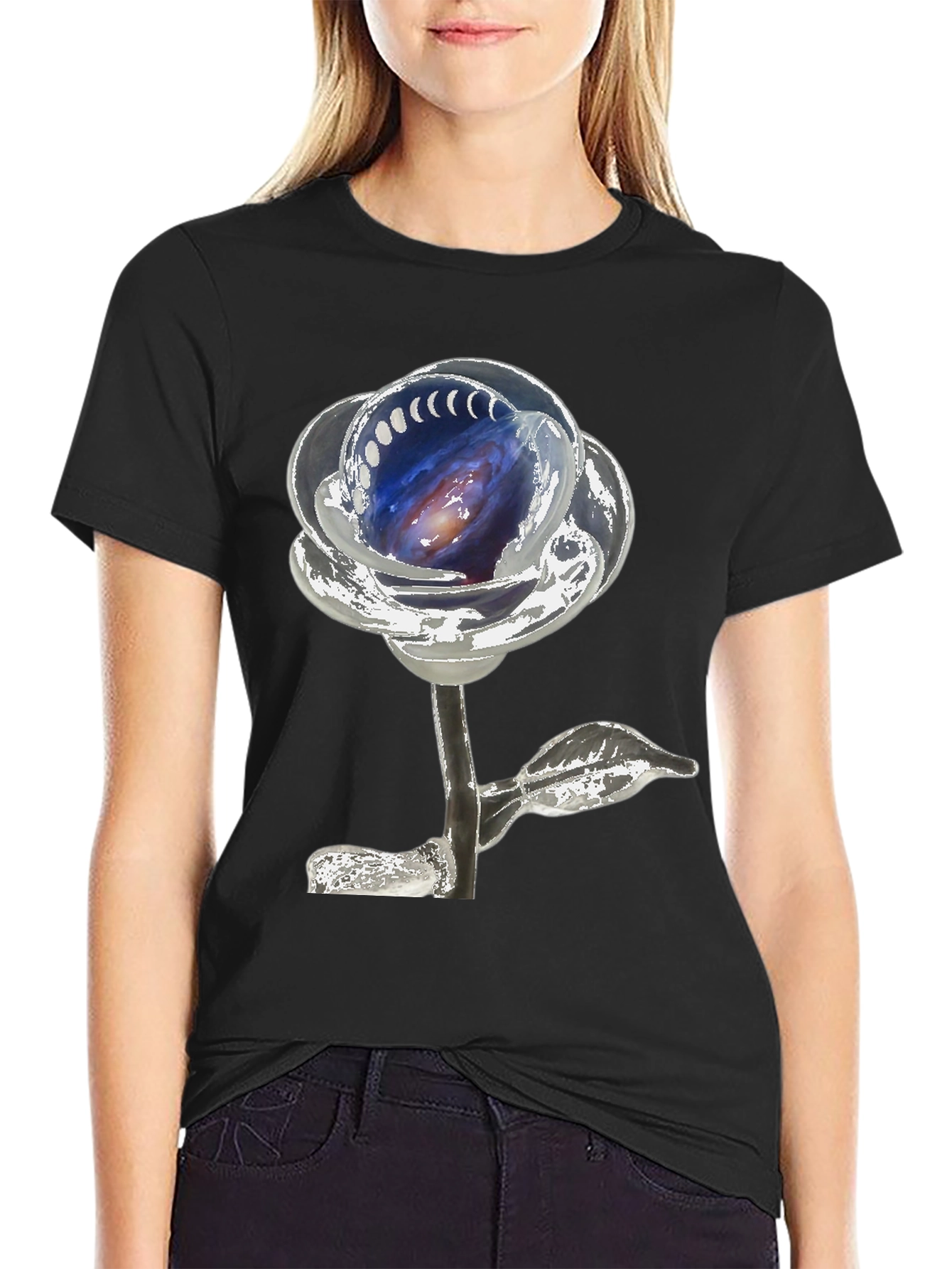 Galaxy Rose Graphic Tee - Unique Space Design
