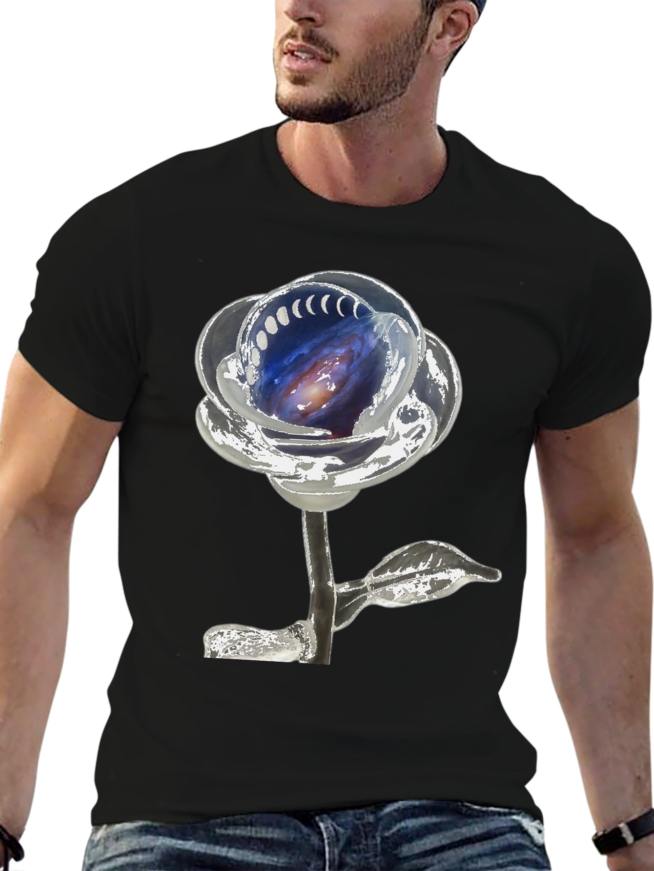 Galaxy Rose Graphic Tee - Unique Space Design