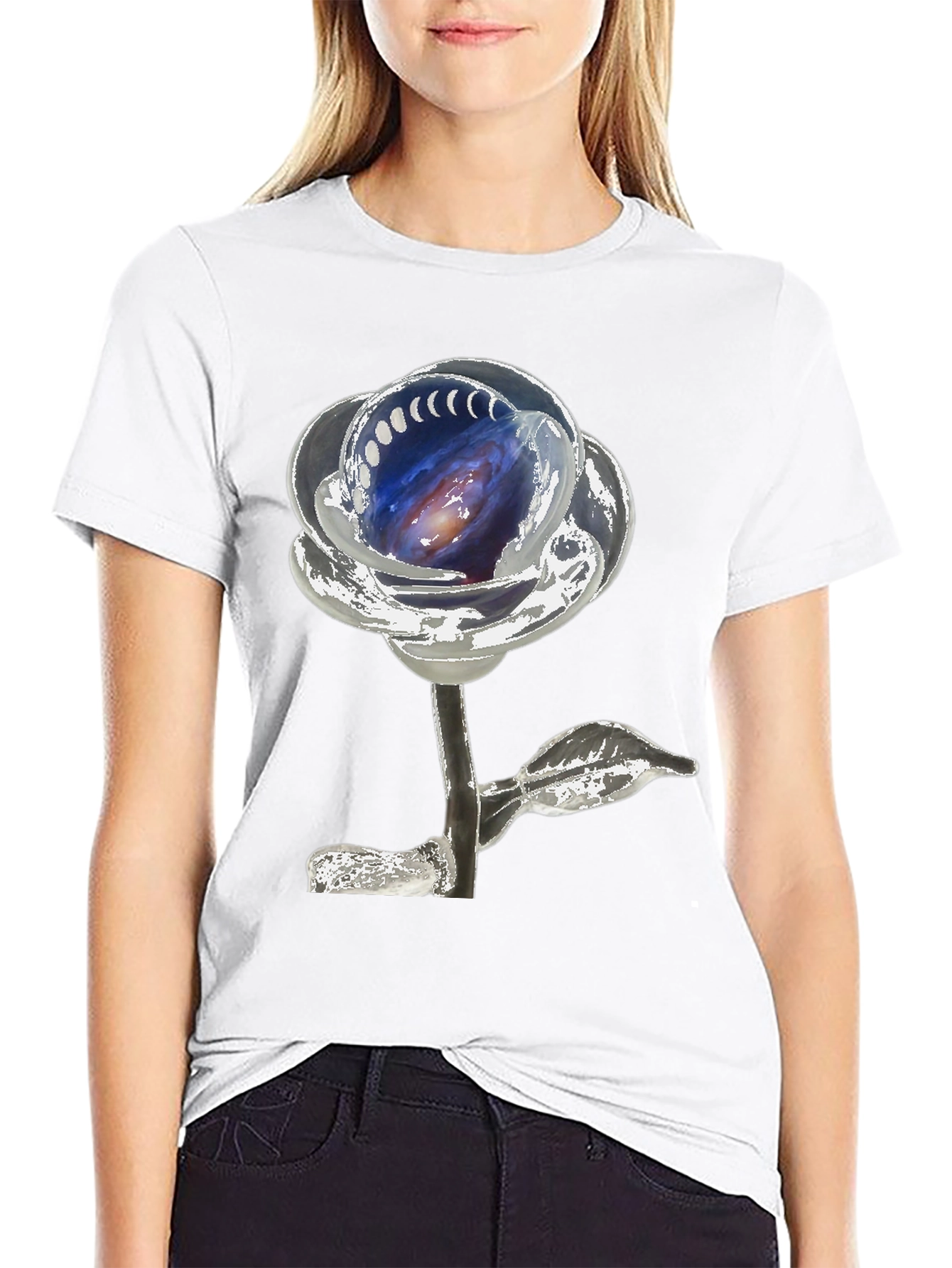 Galaxy Rose Graphic Tee - Unique Space Design