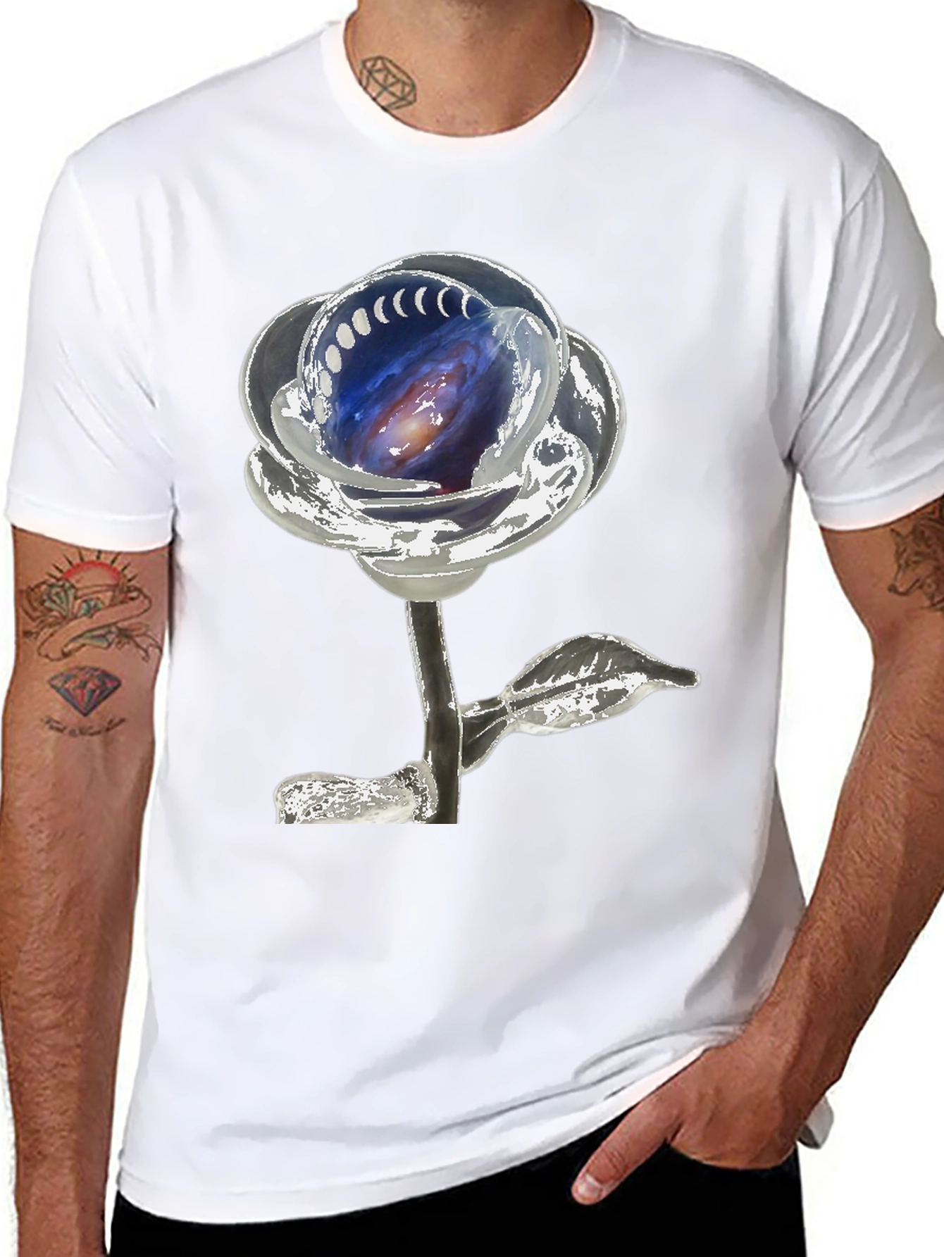 Galaxy Rose Graphic Tee - Unique Space Design
