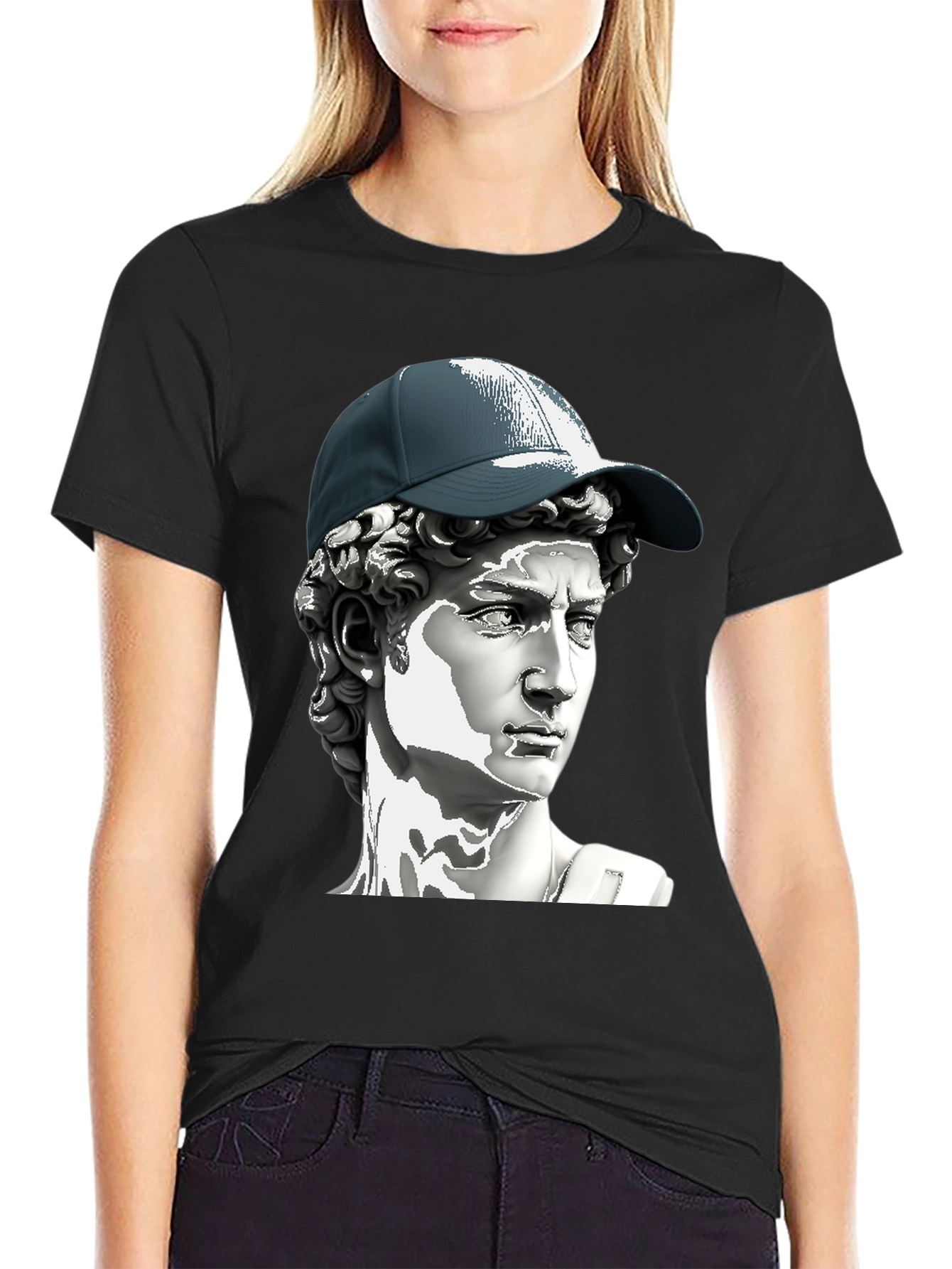 David Statue with Baseball Cap Graphic T-Shirt