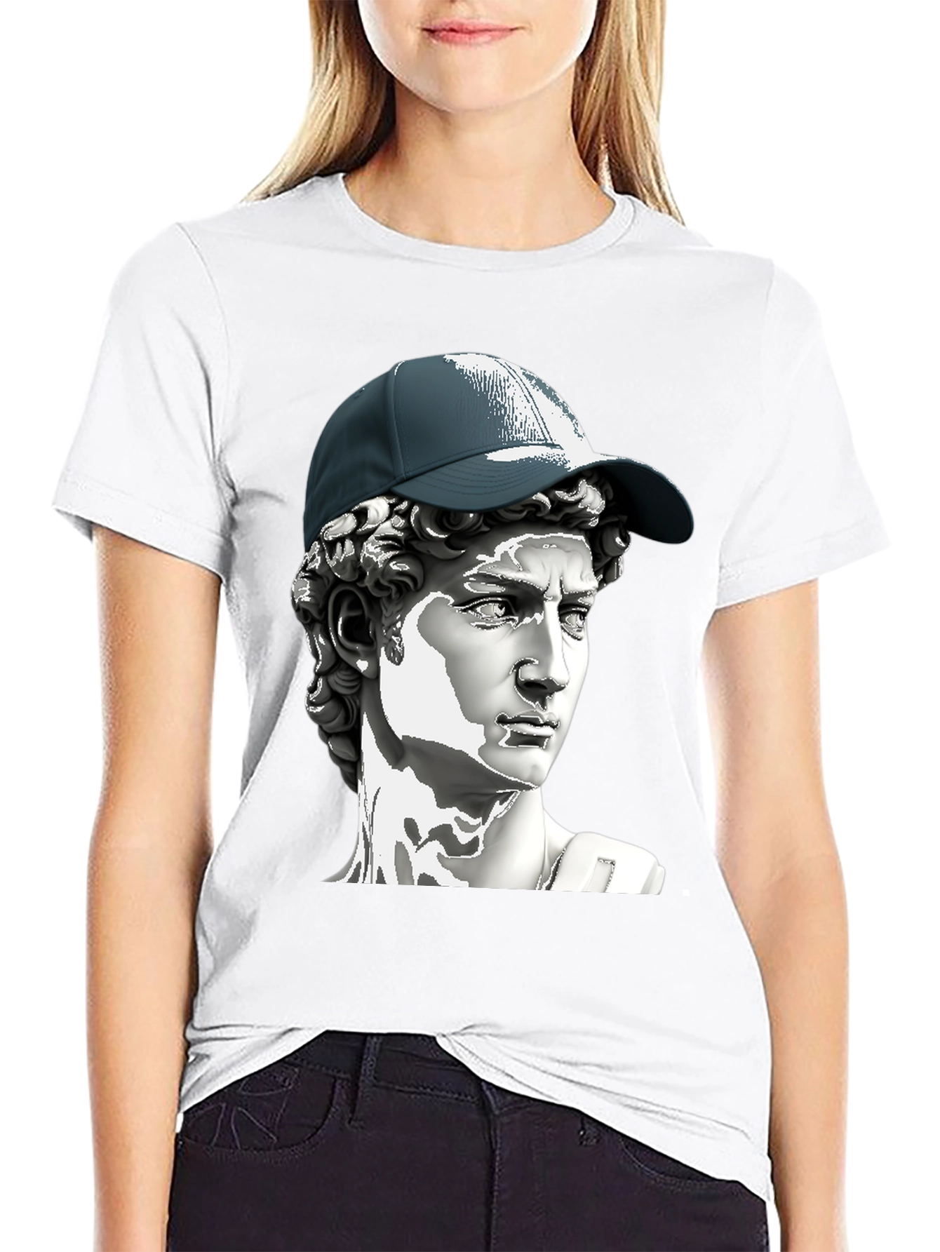 David Statue with Baseball Cap Graphic T-Shirt