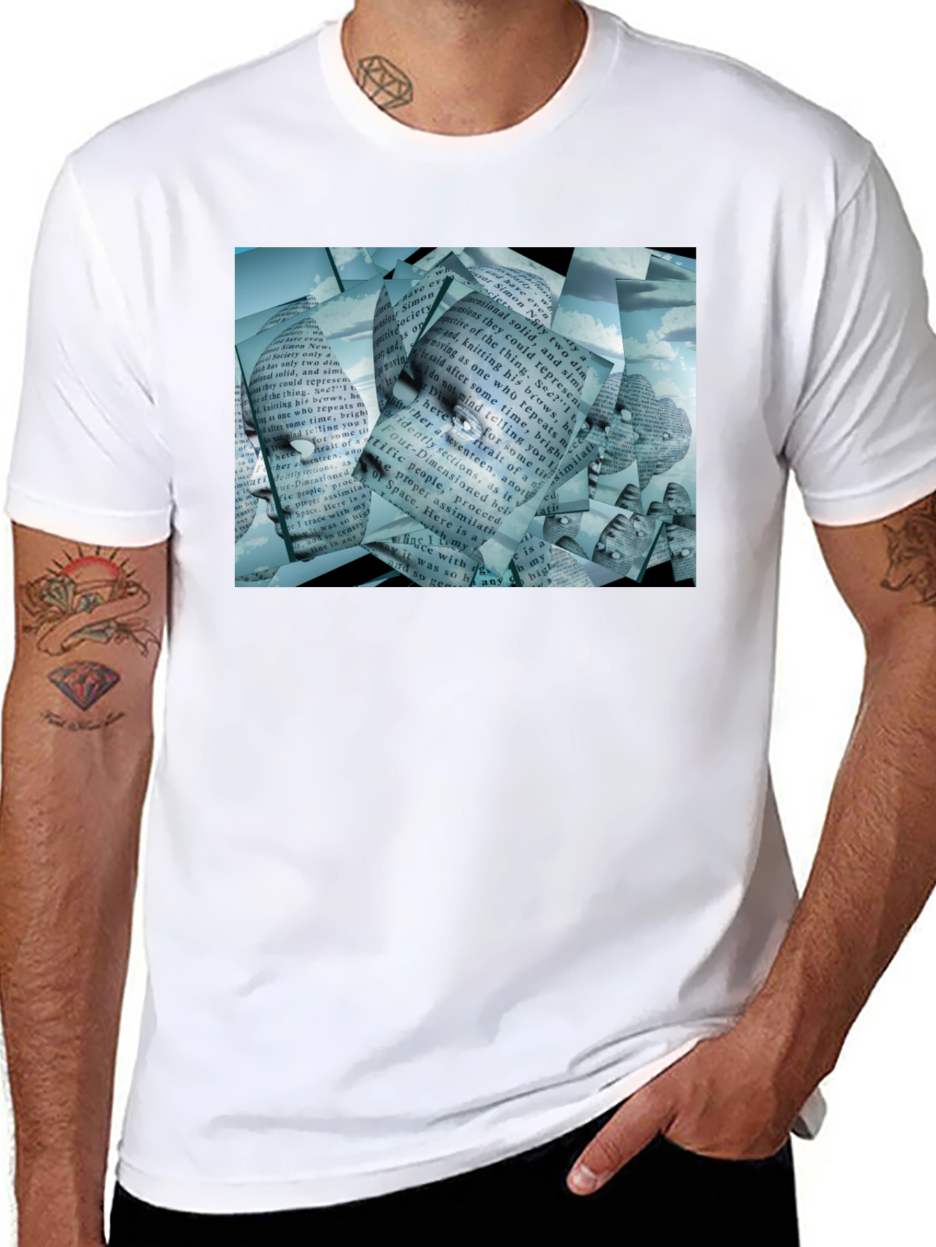 Abstract Face Text Print T-Shirt