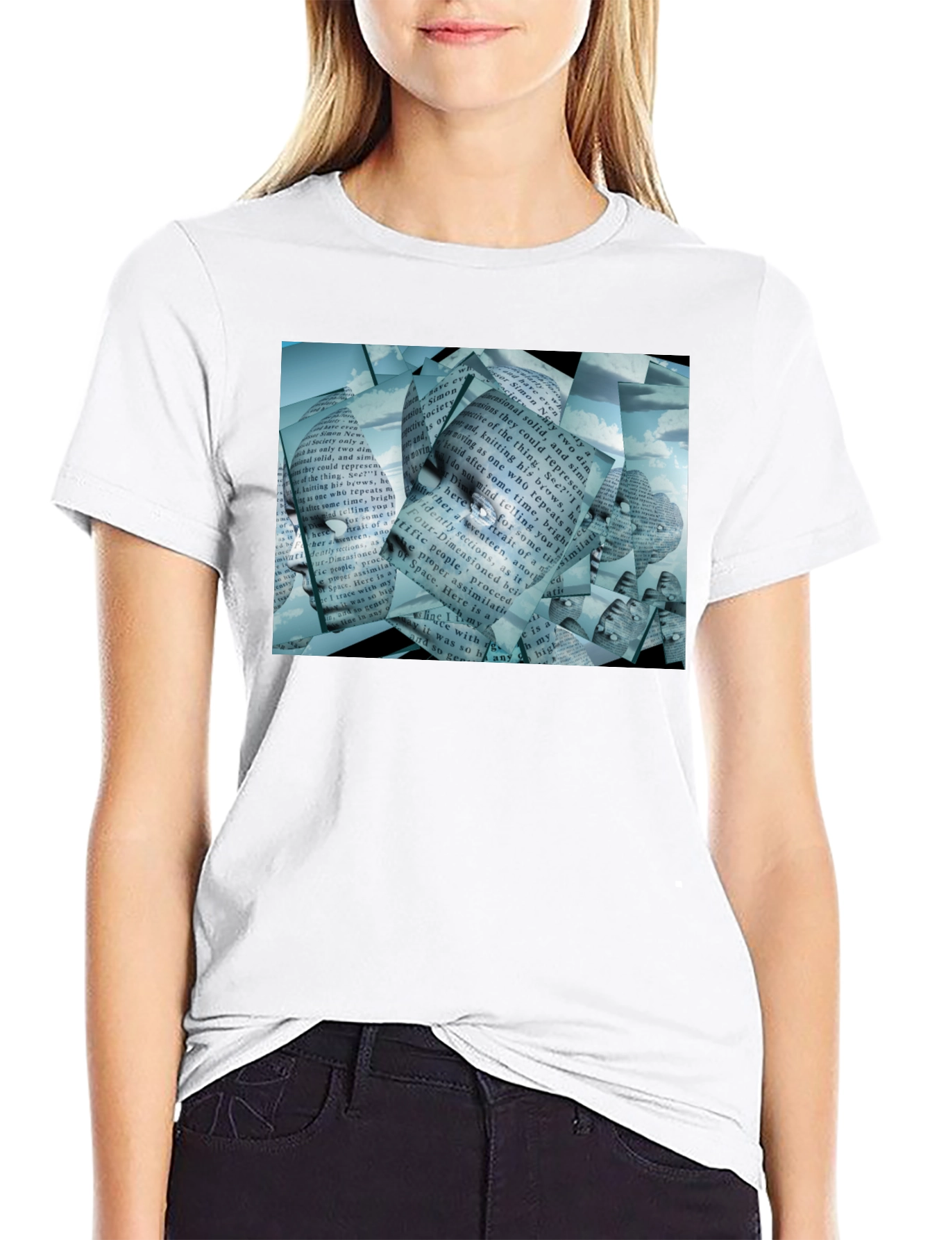 Abstract Face Text Print T-Shirt