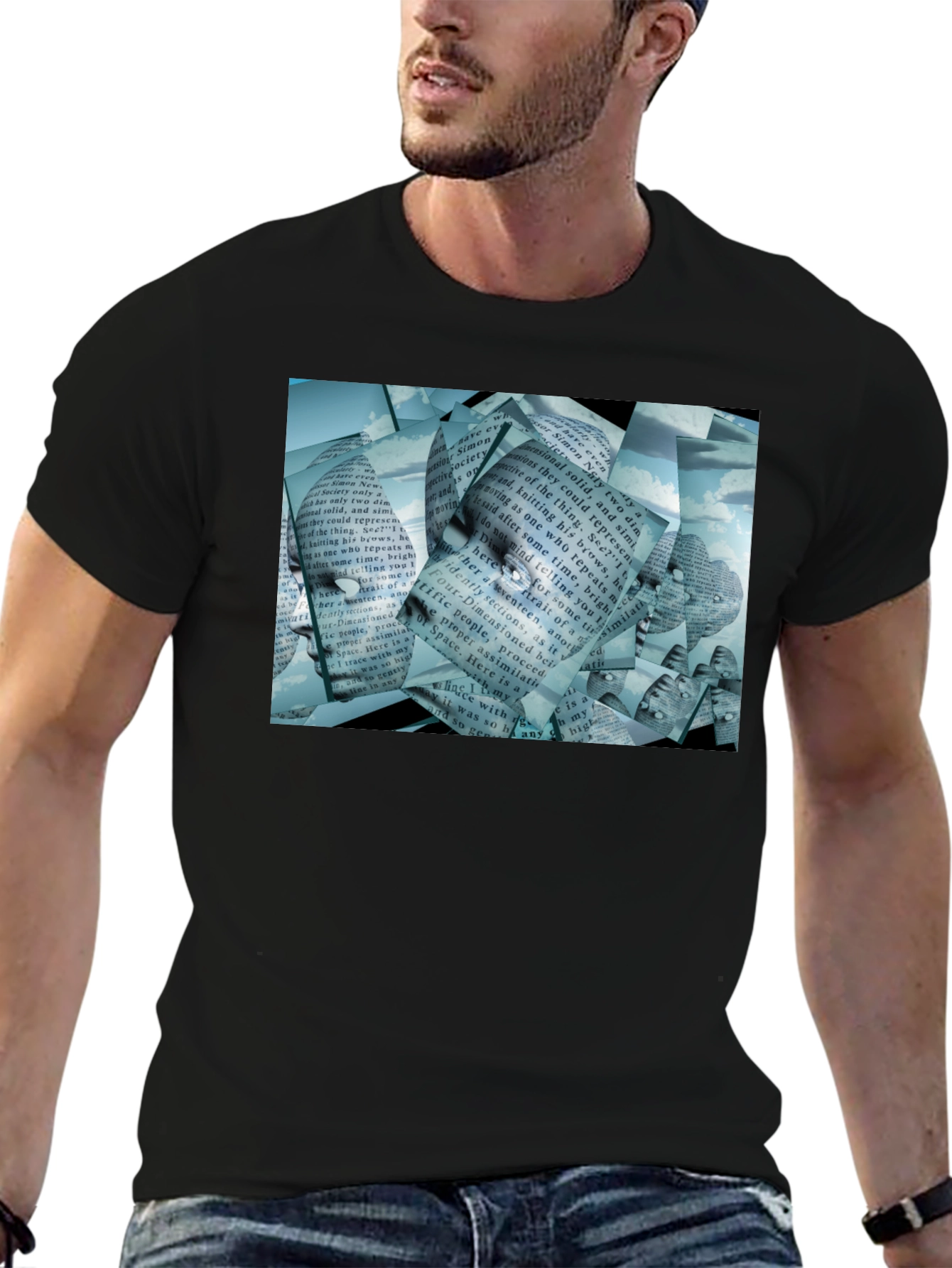 Abstract Face Text Print T-Shirt