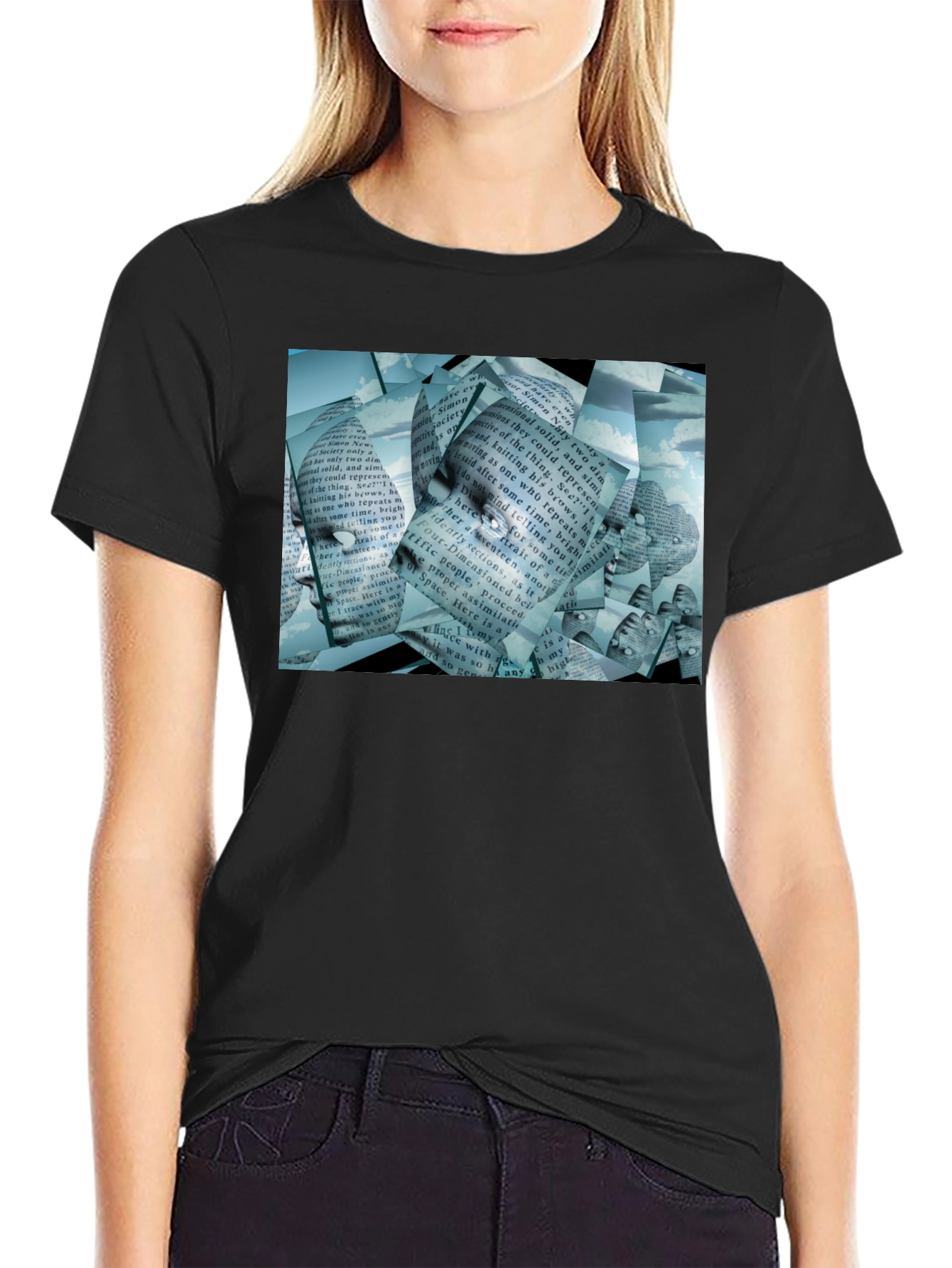 Abstract Face Text Print T-Shirt