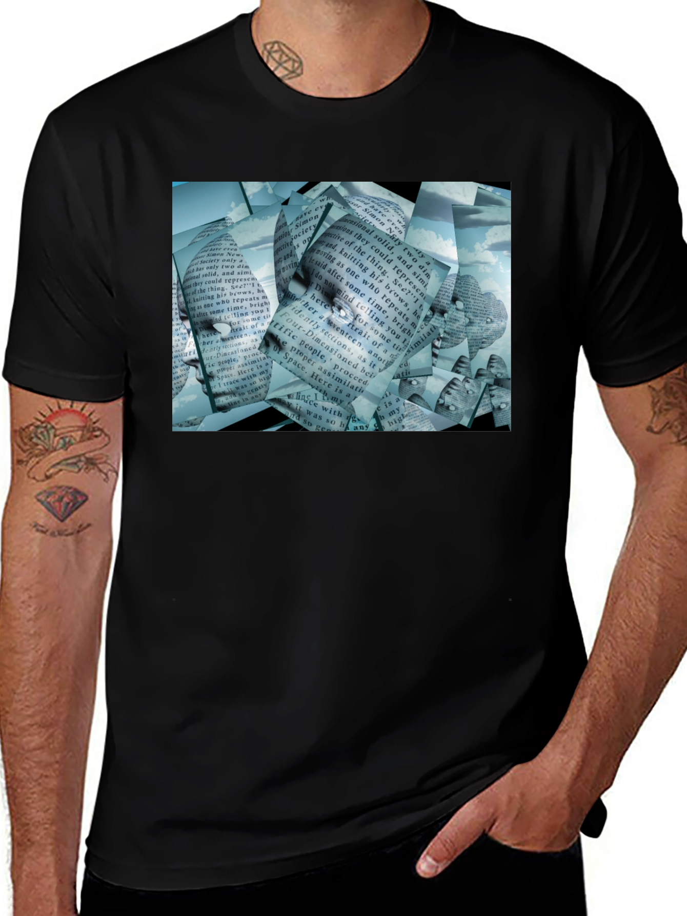Abstract Face Text Print T-Shirt