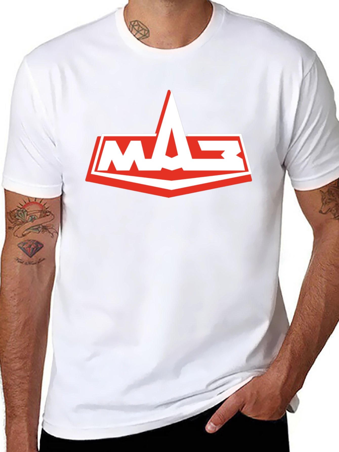 Mens Black T-Shirt with White and Red Logo