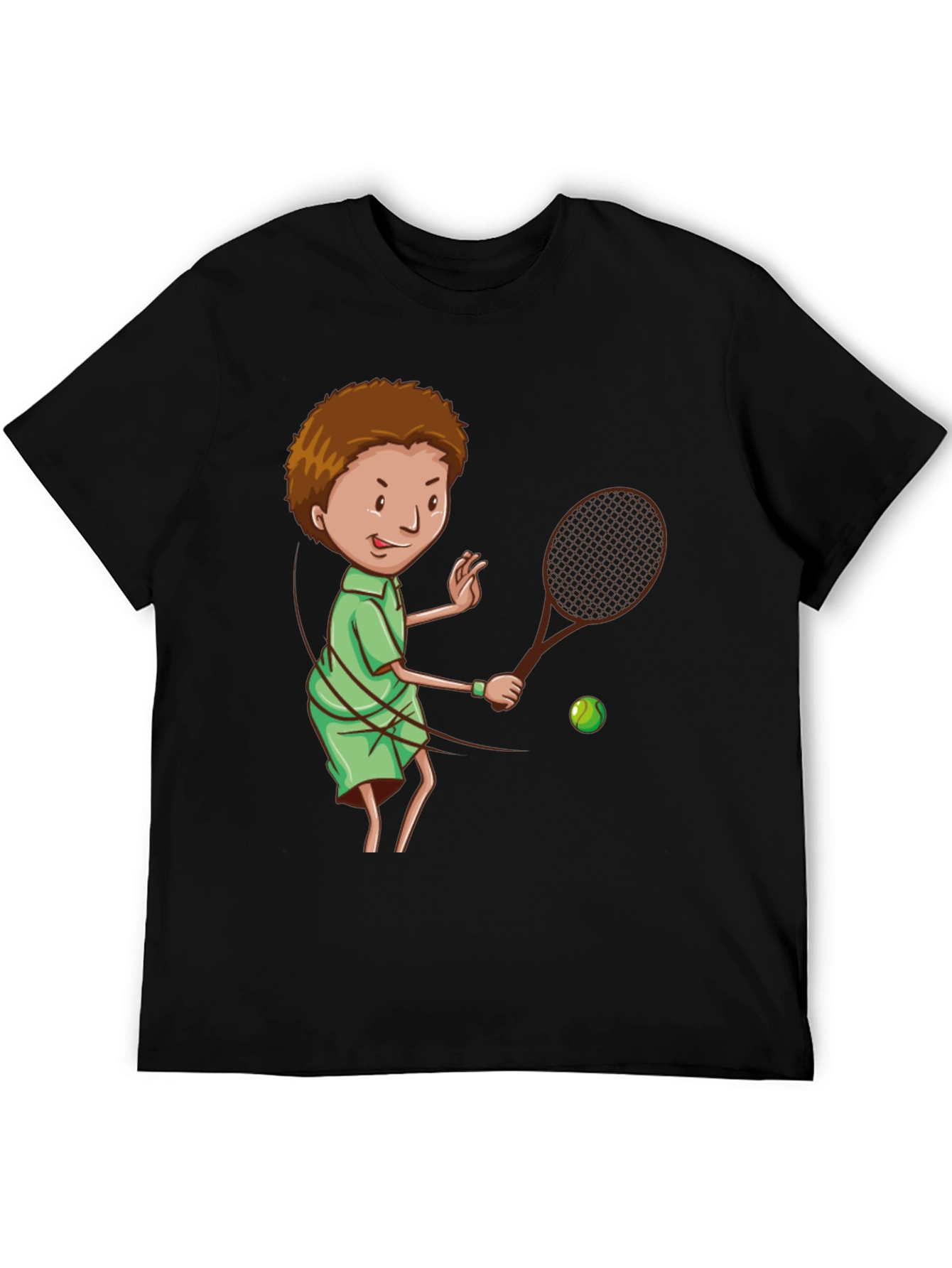 Tennis Player Cartoon Graphic Black T-Shirt