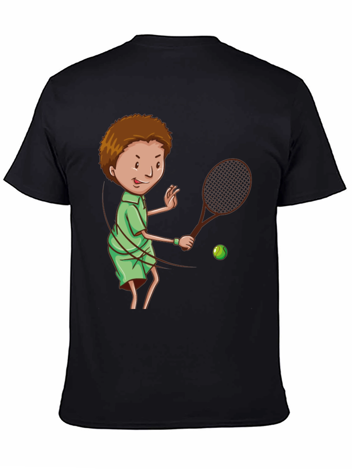 Tennis Player Cartoon Graphic Black T-Shirt
