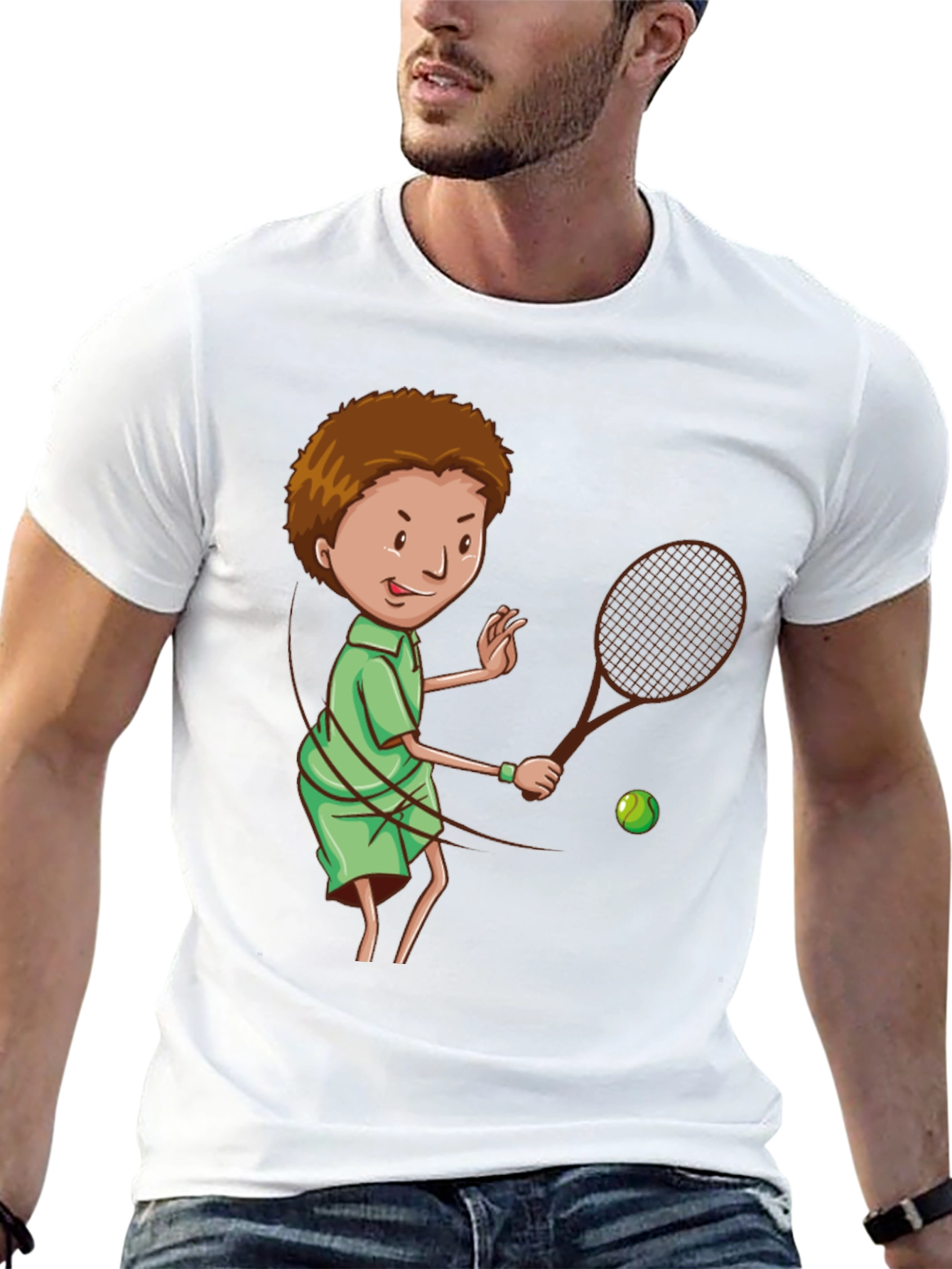 Tennis Player Cartoon Graphic Black T-Shirt