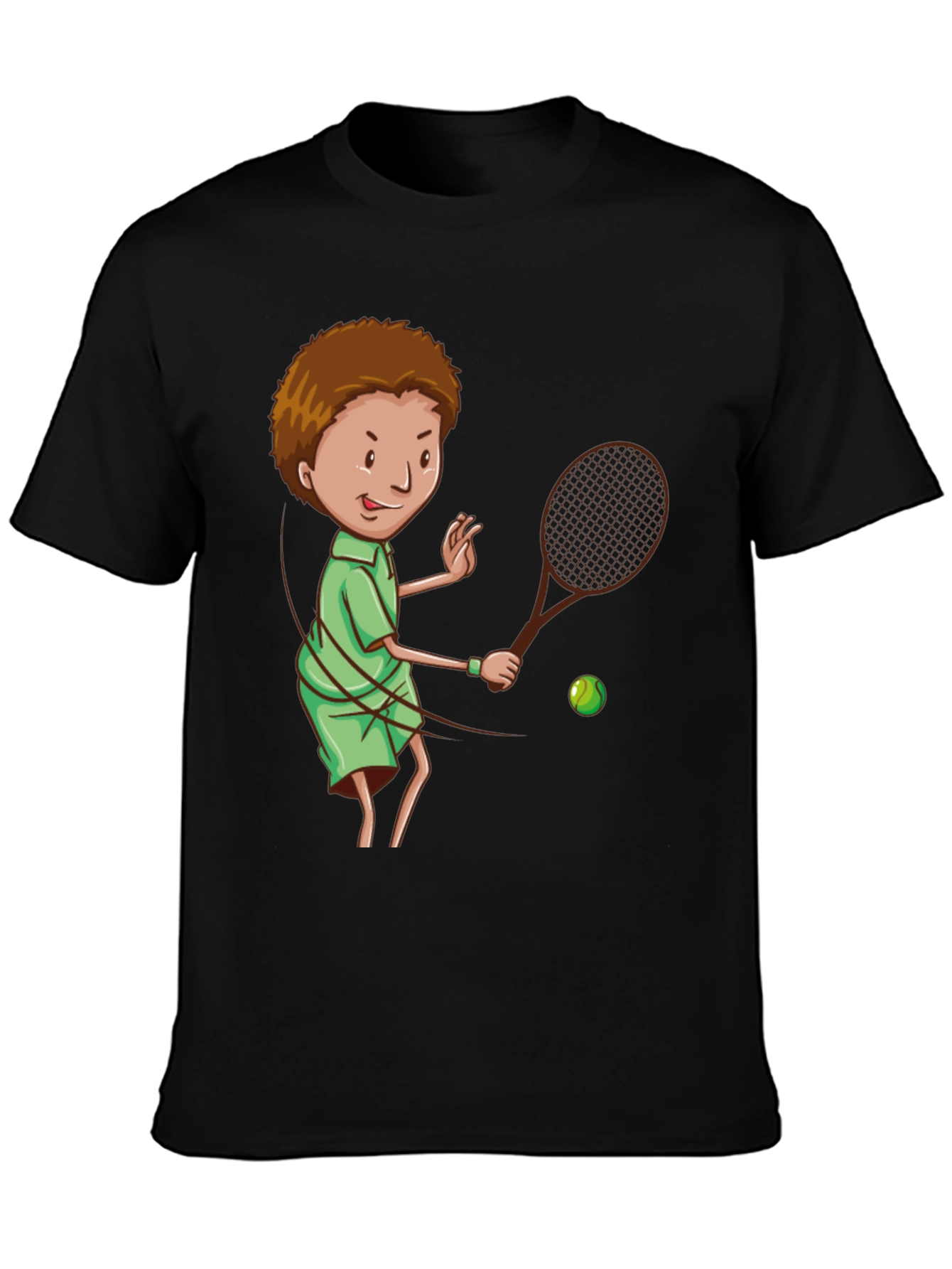 Tennis Player Cartoon Graphic Black T-Shirt