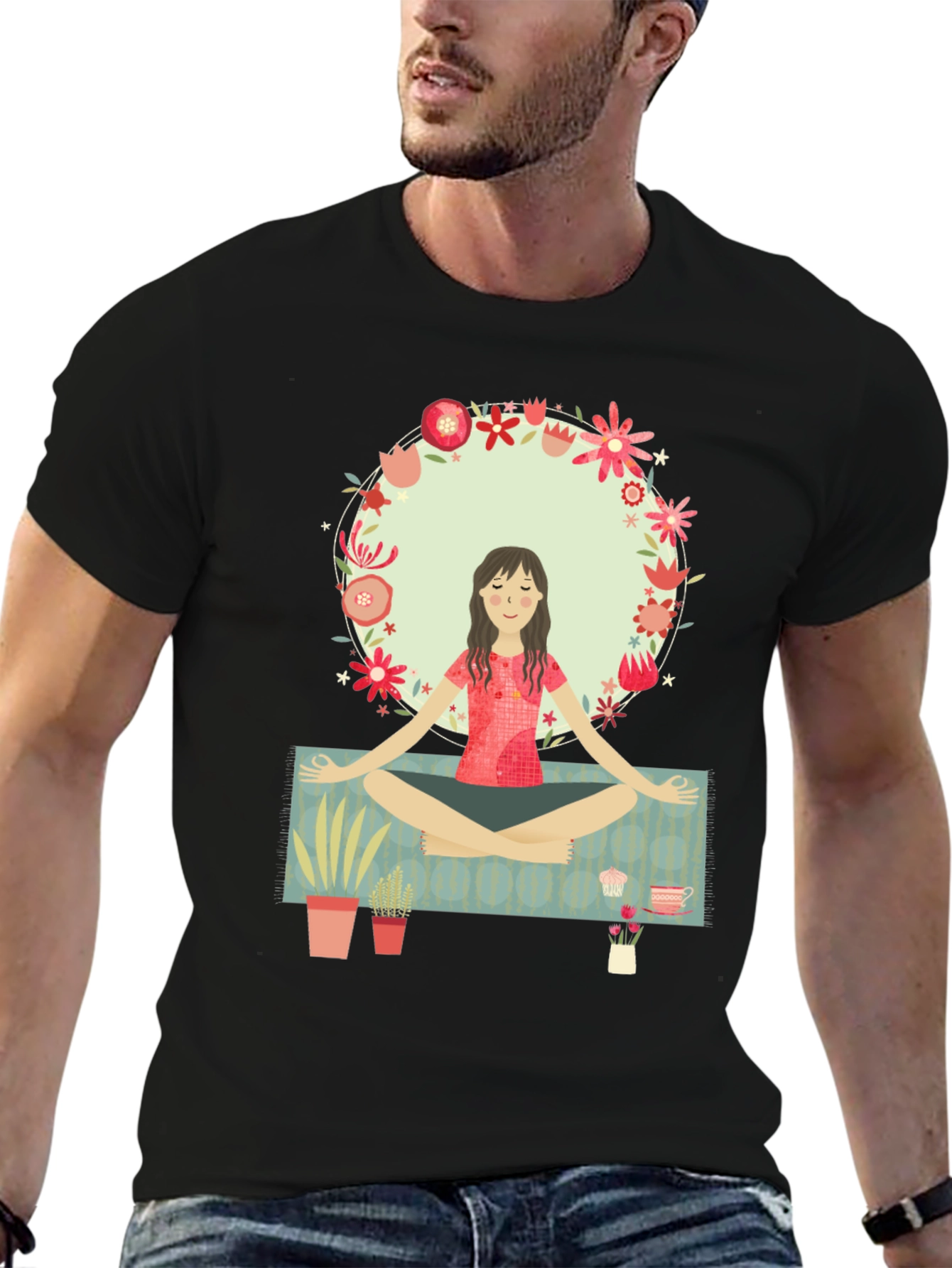 Yoga Girl Flower Circle Graphic Tee