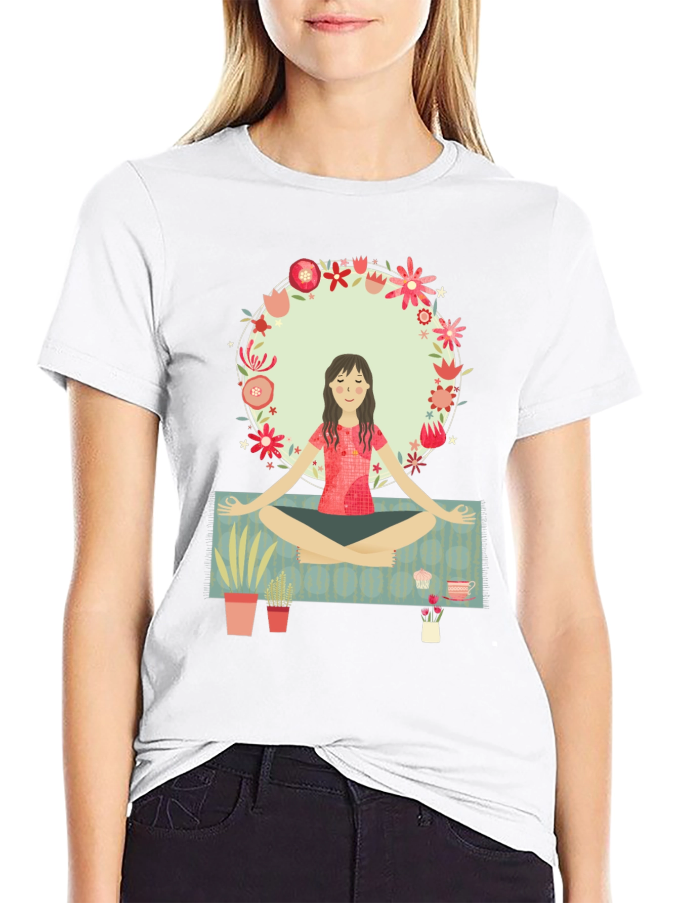 Yoga Girl Flower Circle Graphic Tee