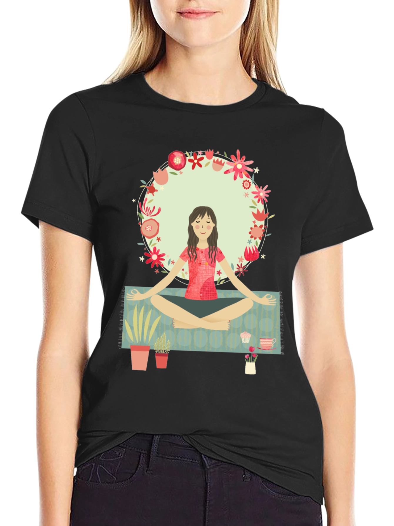 Yoga Girl Flower Circle Graphic Tee
