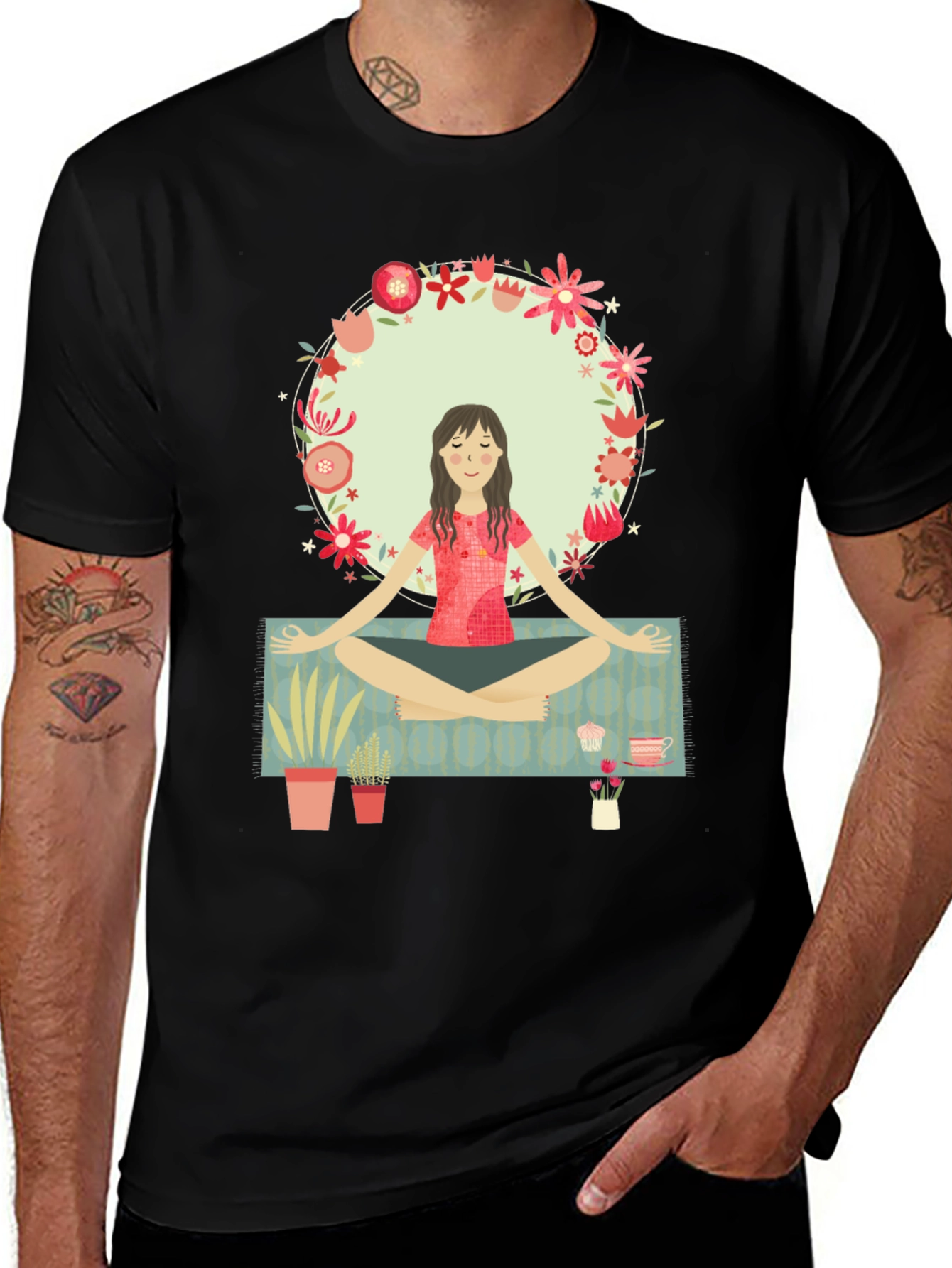 Yoga Girl Flower Circle Graphic Tee