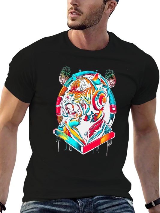 Vibrant Tiger DJ Graphic Tee - Stylish Cotton Blend