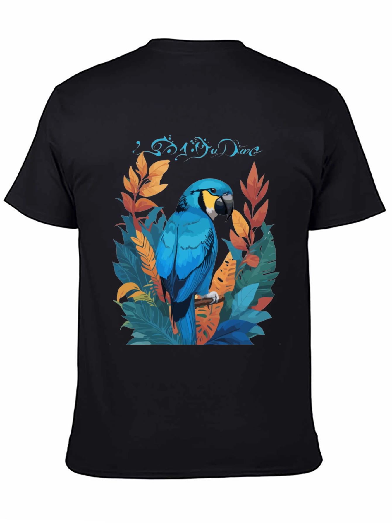 Tropical Parrot Graphic Tee - Black Casual T-Shirt