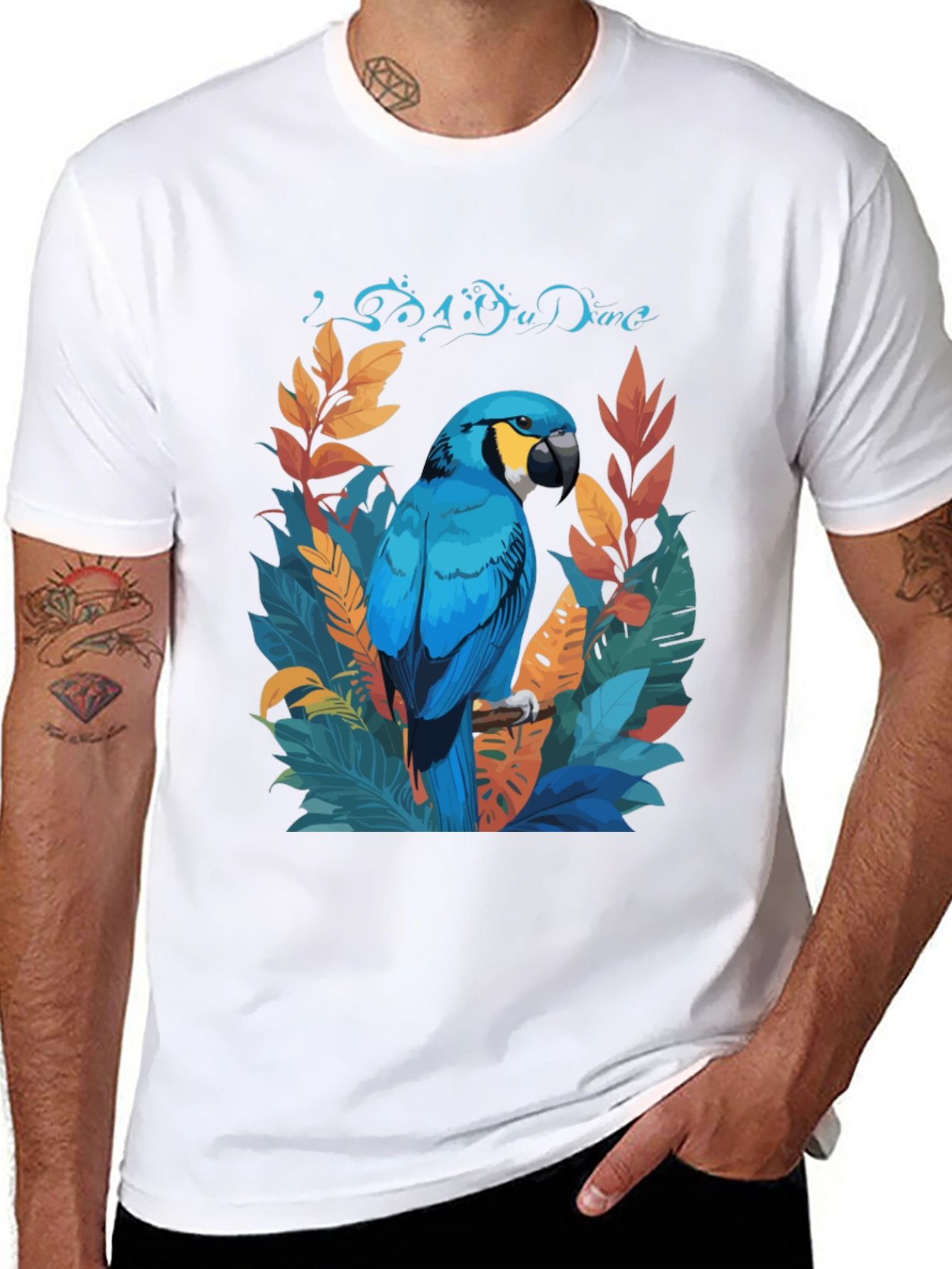 Tropical Parrot Graphic Tee - Black Casual T-Shirt