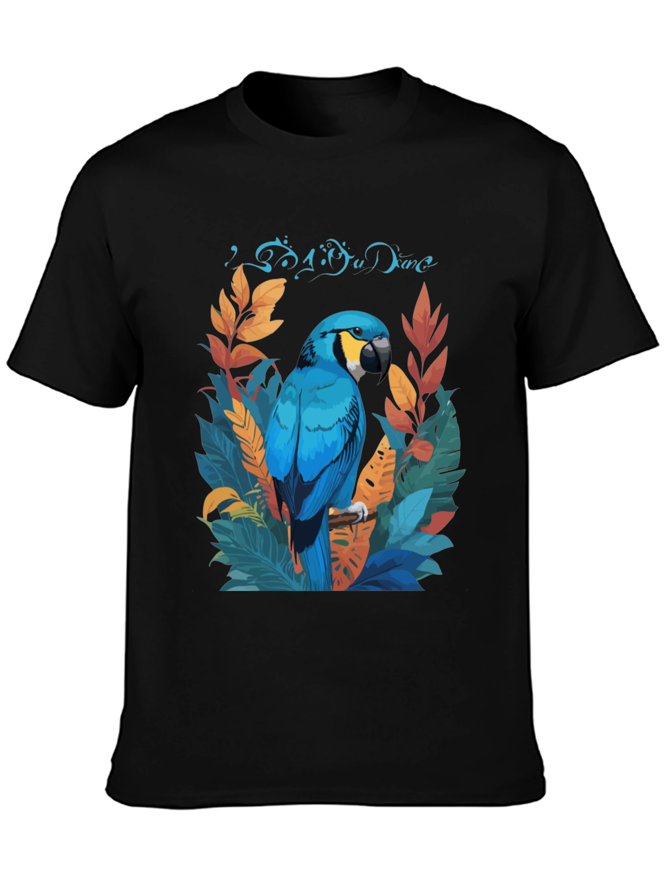 Tropical Parrot Graphic Tee - Black Casual T-Shirt