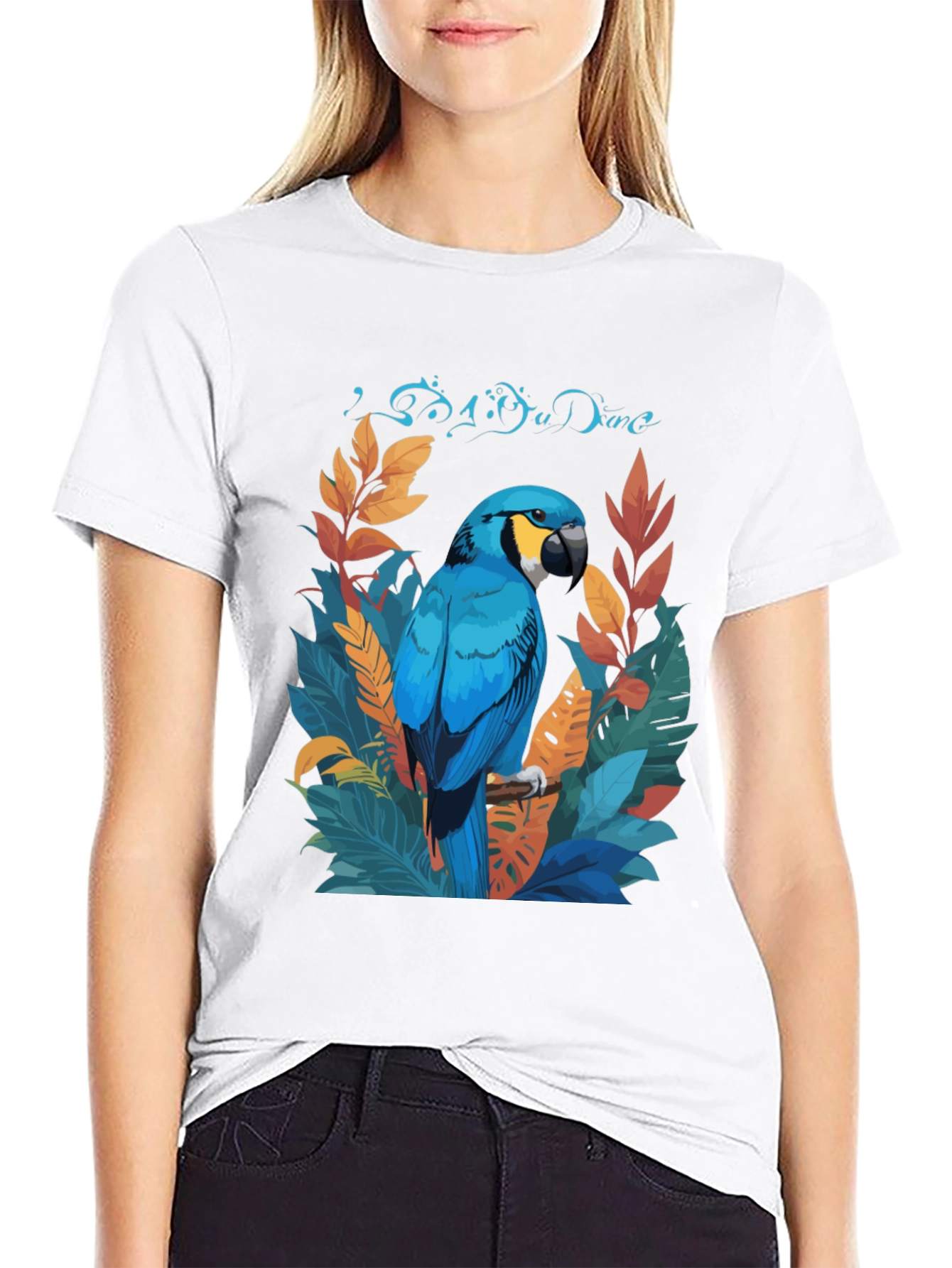 Tropical Parrot Graphic Tee - Black Casual T-Shirt