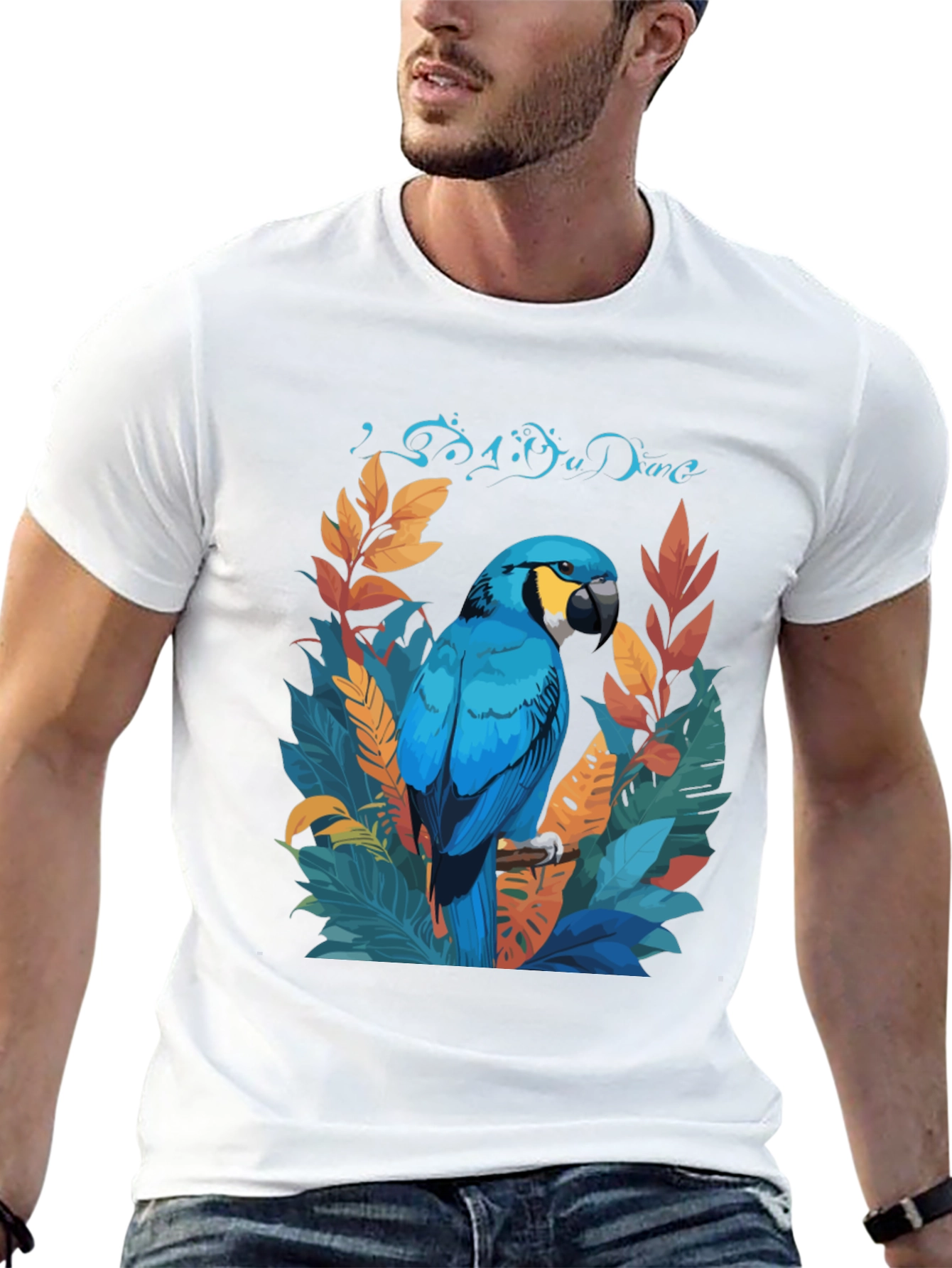 Tropical Parrot Graphic Tee - Black Casual T-Shirt