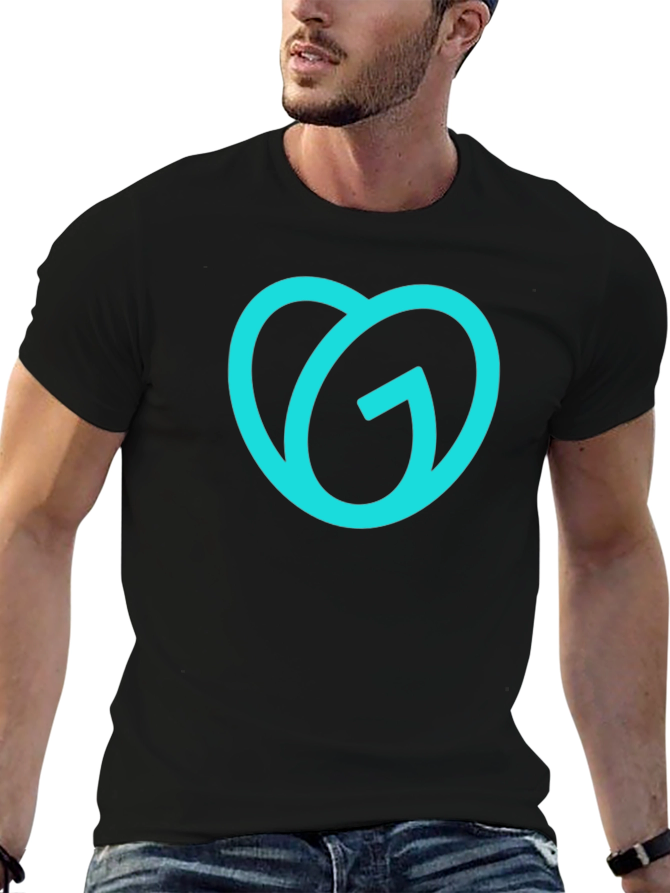 Trendy Teal Logo Black T-Shirt