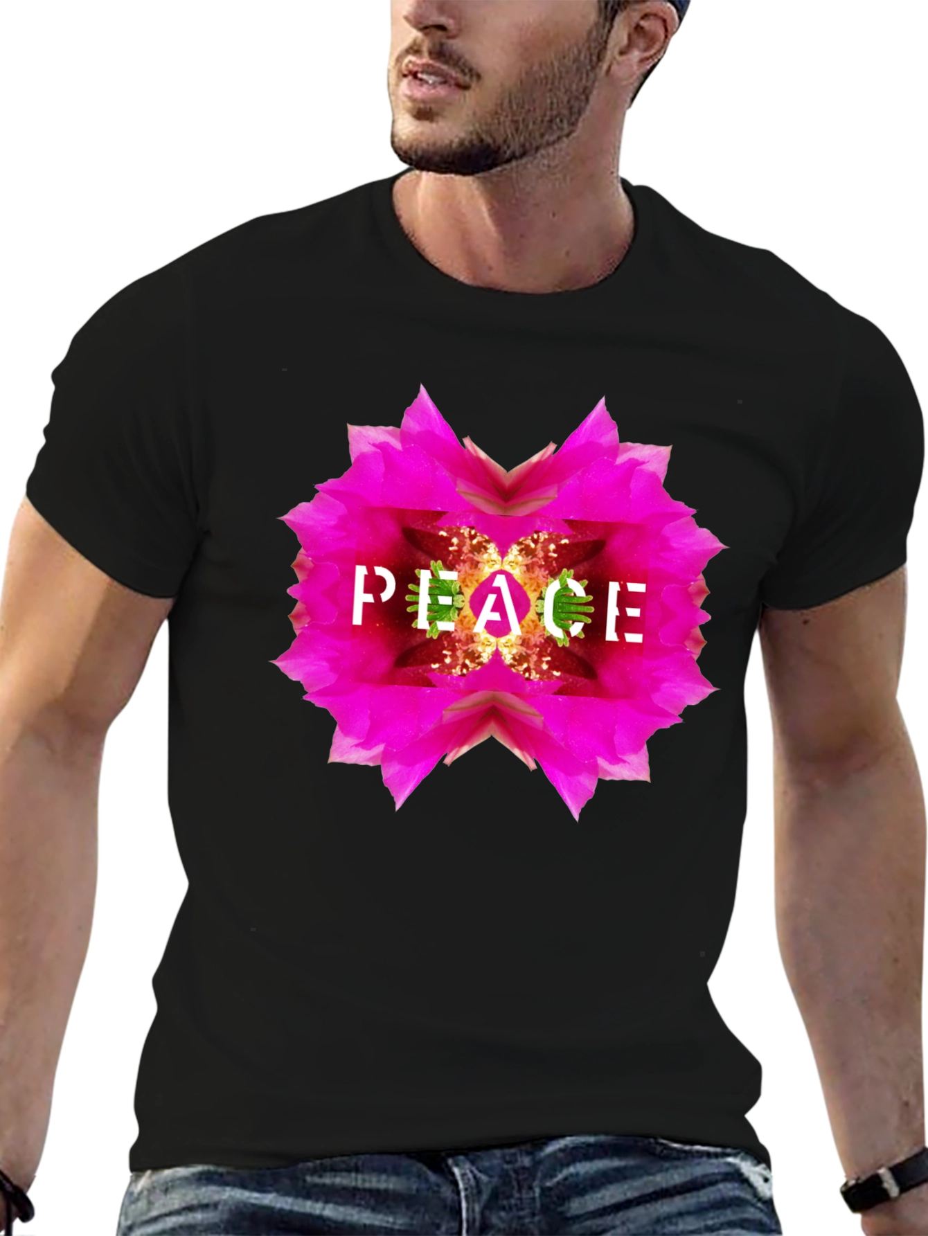 Peace Flower Graphic T-Shirt - Black