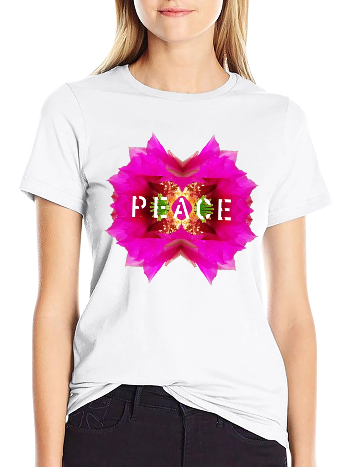Peace Flower Graphic T-Shirt - Black