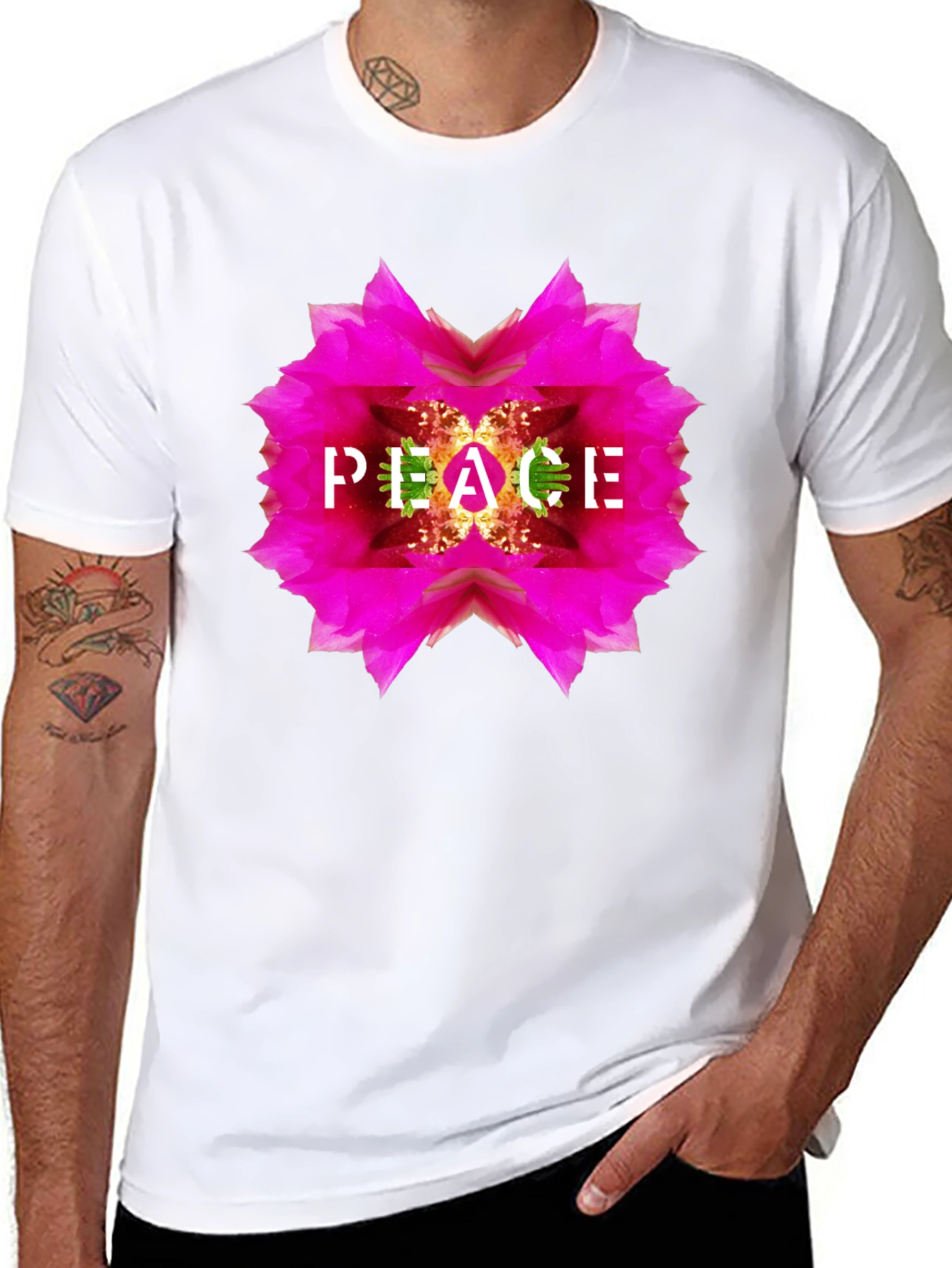 Peace Flower Graphic T-Shirt - Black