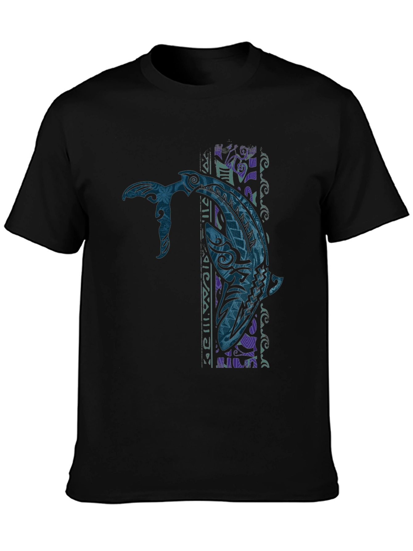 Tribal Tattoo Whale Graphic Tee - Black
