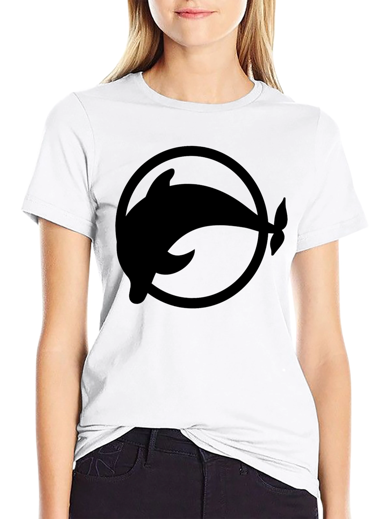 Black Dolphin Circle Graphic Tee - Stylish Casual Wear