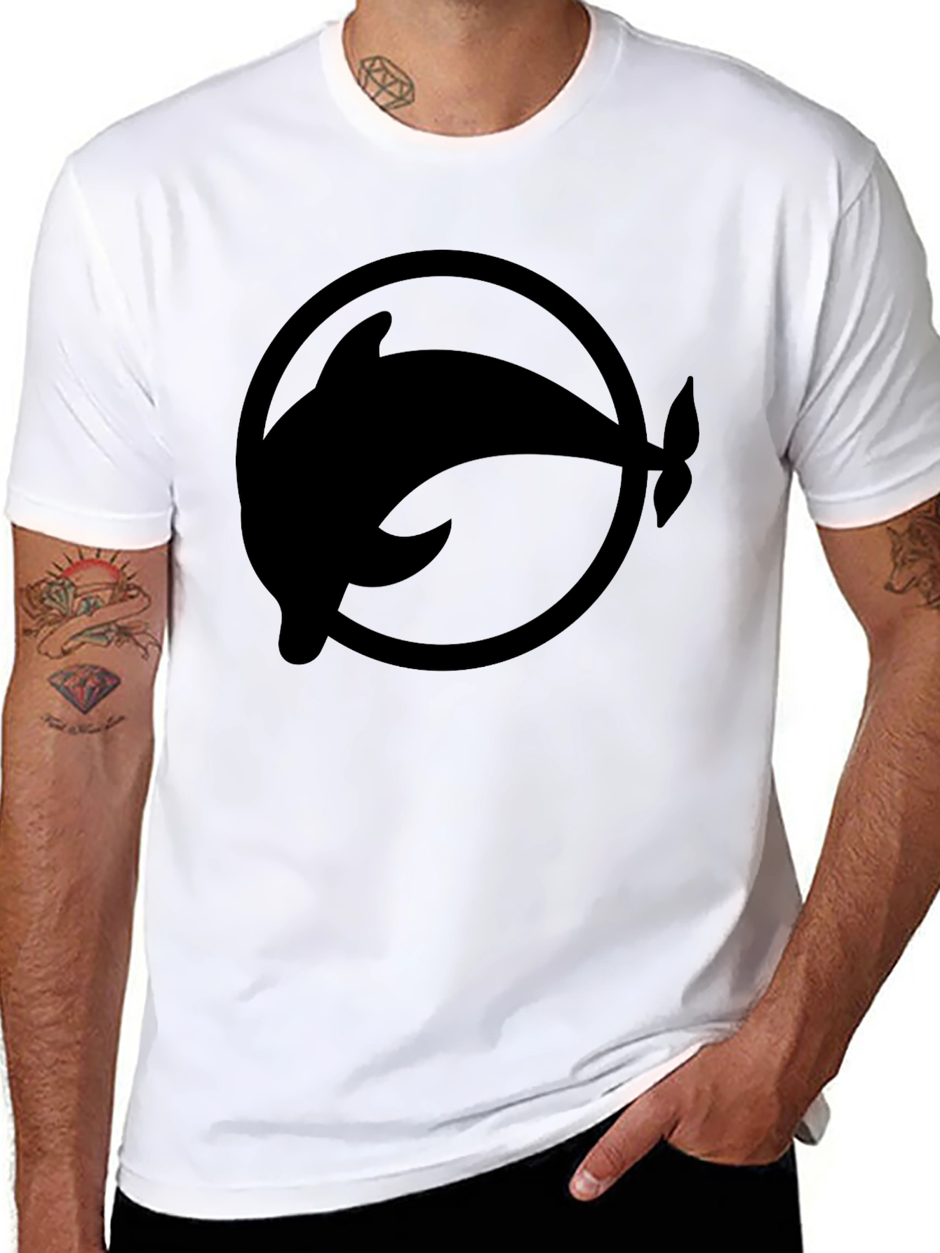 Black Dolphin Circle Graphic Tee - Stylish Casual Wear