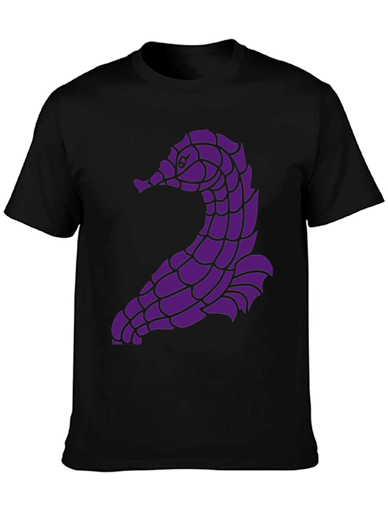 Unique Purple Seahorse Graphic Black T-Shirt