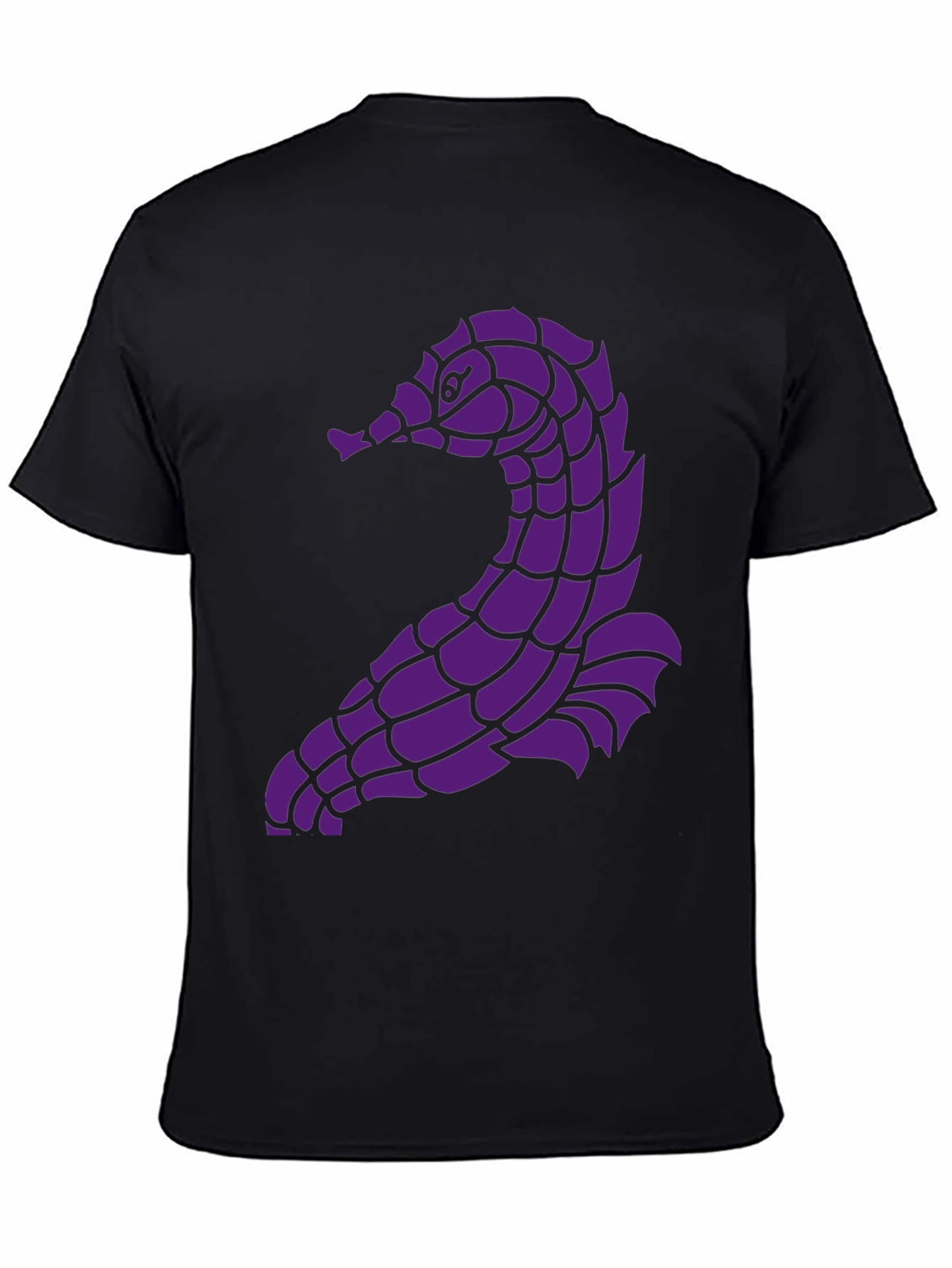 Unique Purple Seahorse Graphic Black T-Shirt