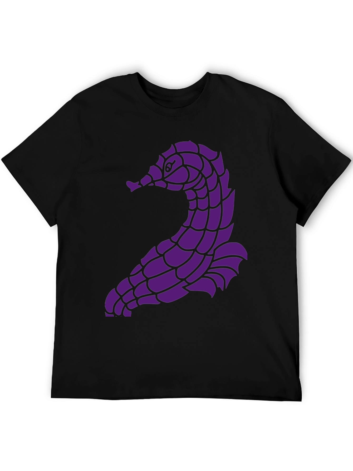 Unique Purple Seahorse Graphic Black T-Shirt