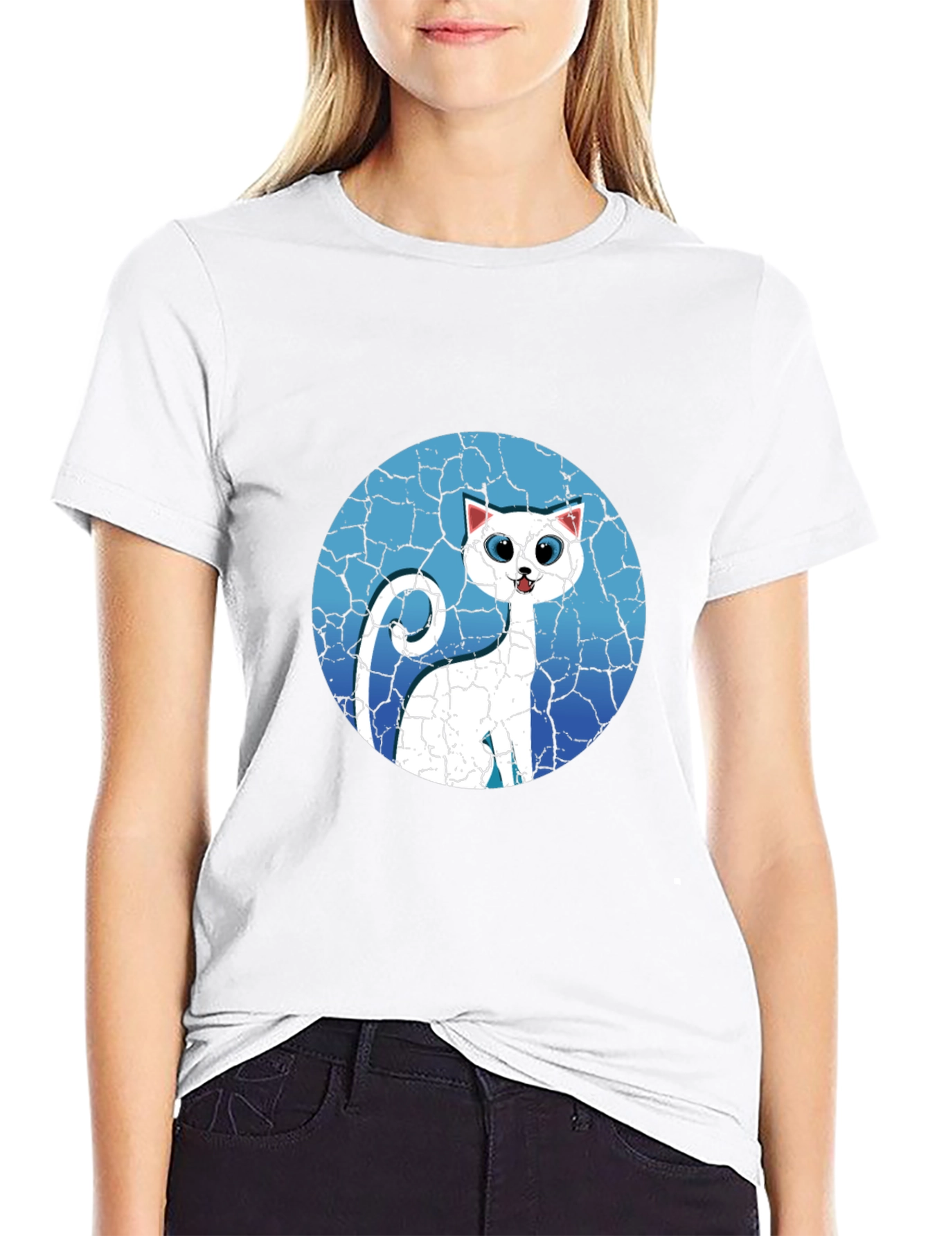 Cat Graphic Tee - Cracked Background
