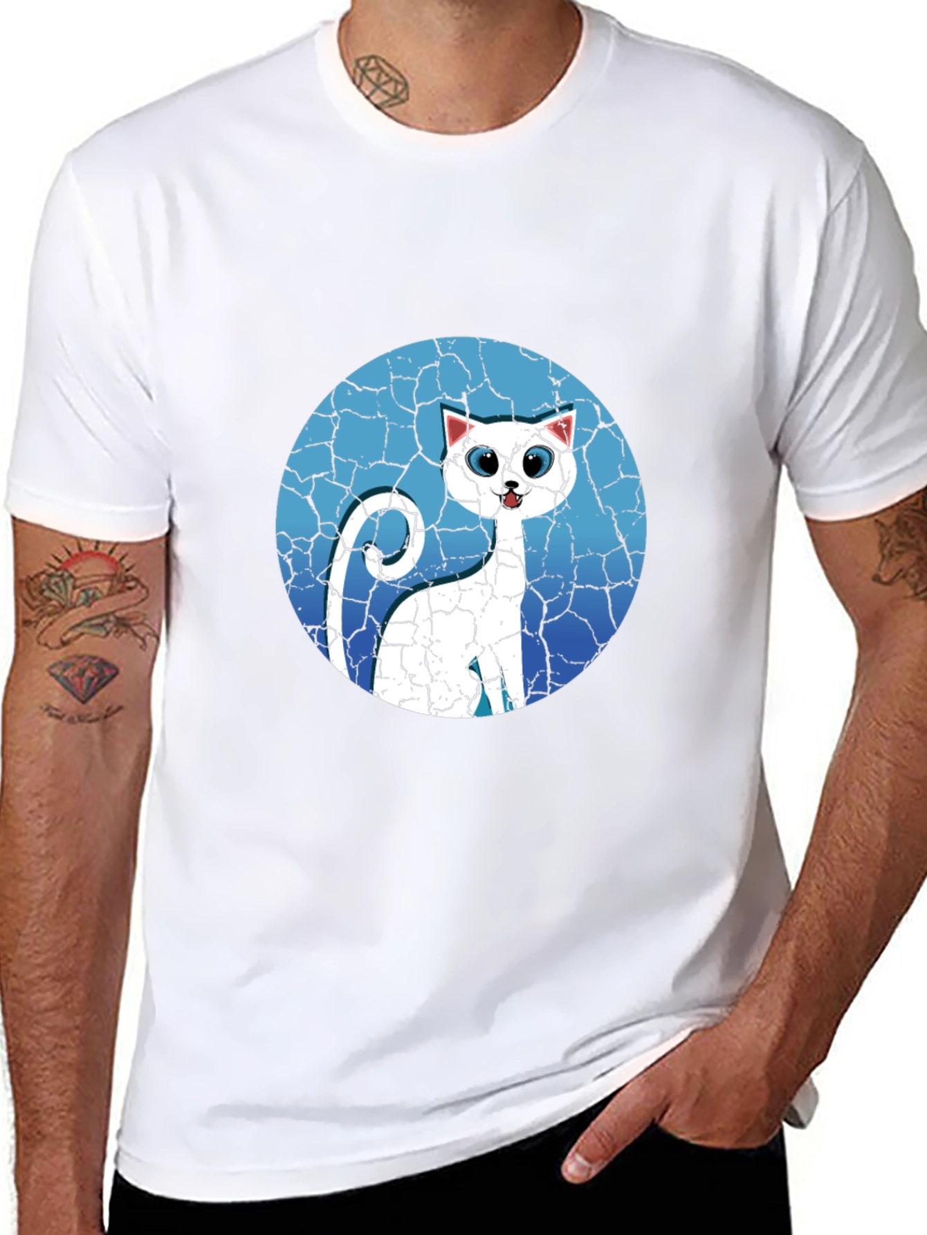 Cat Graphic Tee - Cracked Background