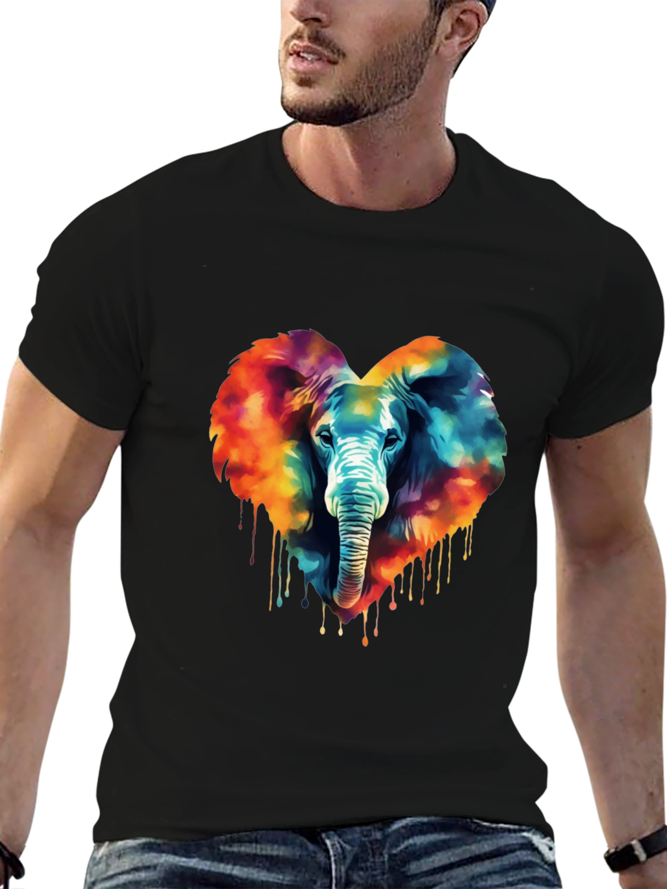 Vibrant Elephant Heart Graphic Tee - Black