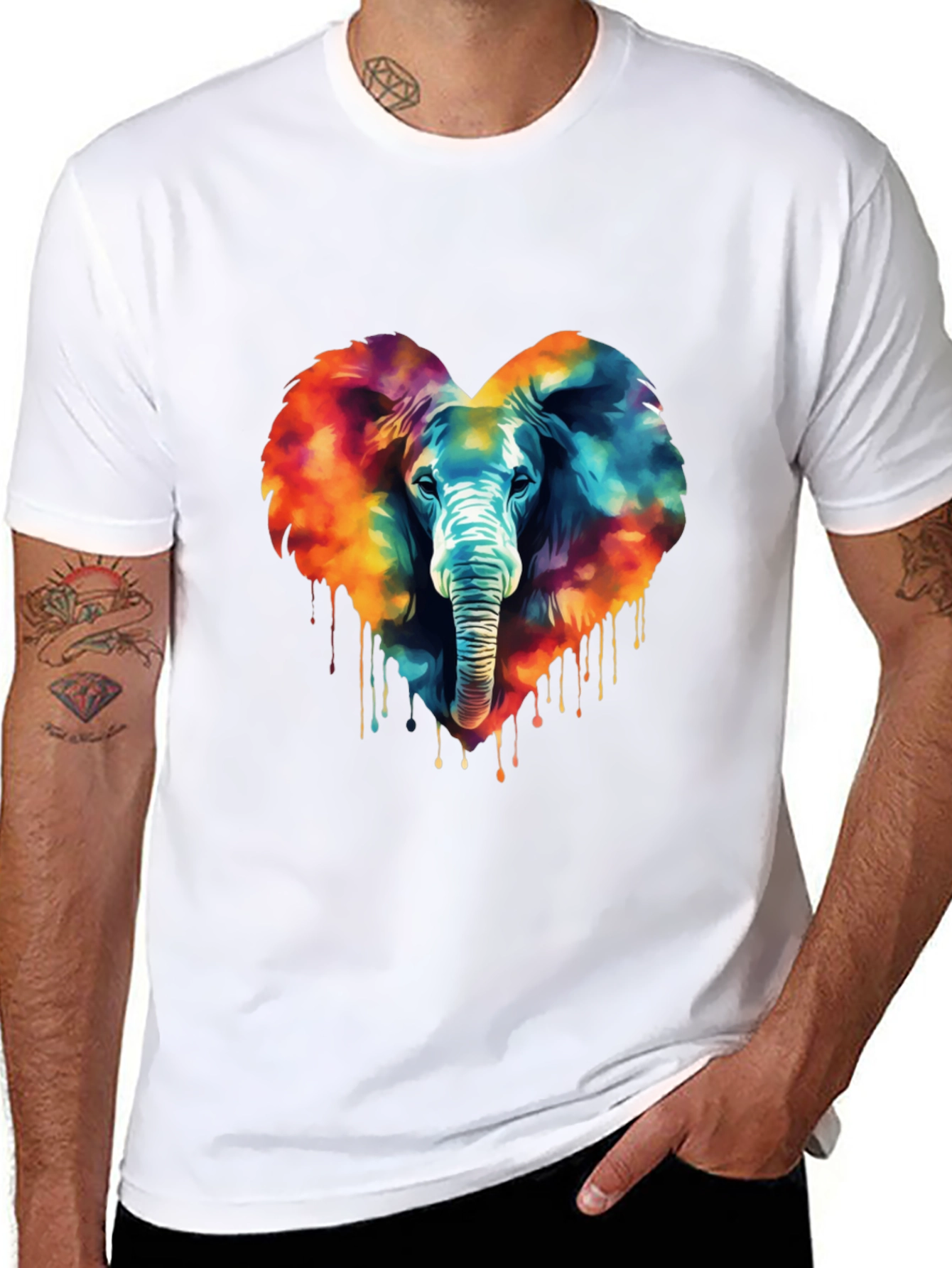 Vibrant Elephant Heart Graphic Tee - Black