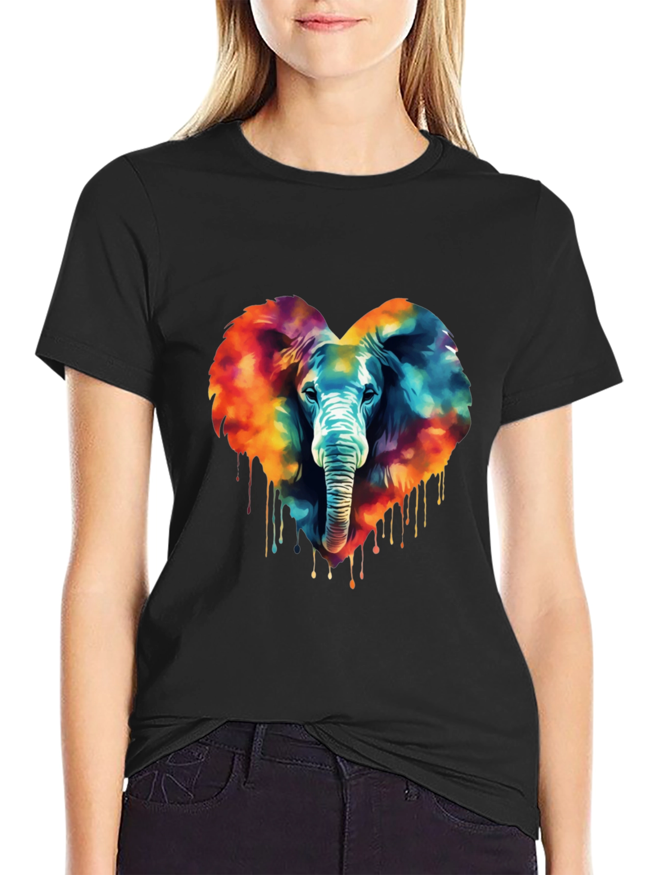 Vibrant Elephant Heart Graphic Tee - Black
