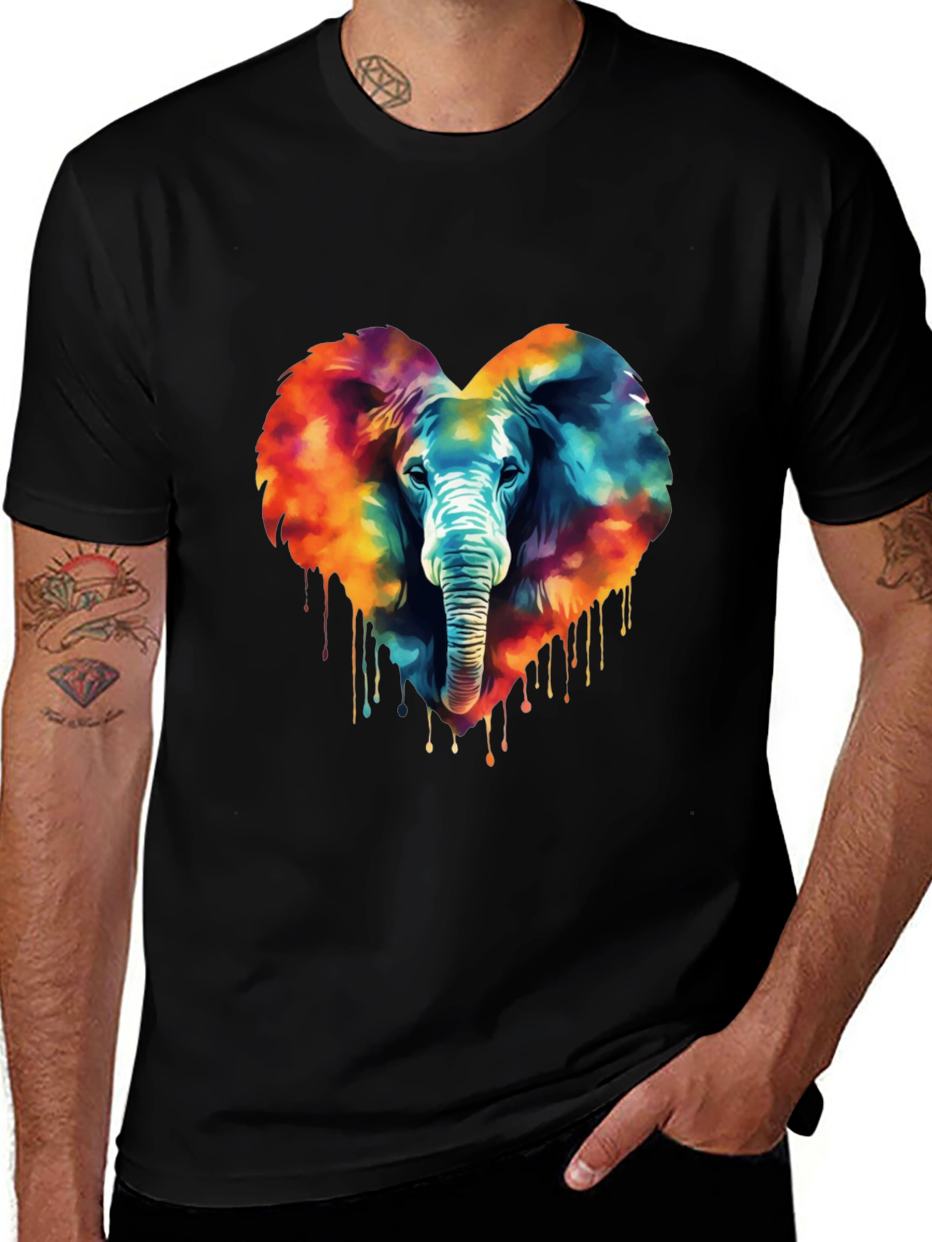 Vibrant Elephant Heart Graphic Tee - Black