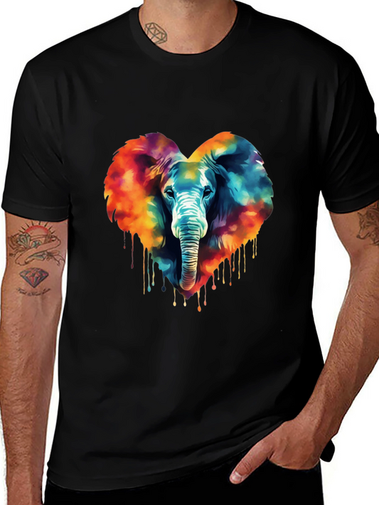 Vibrant Elephant Heart Graphic Tee - Black
