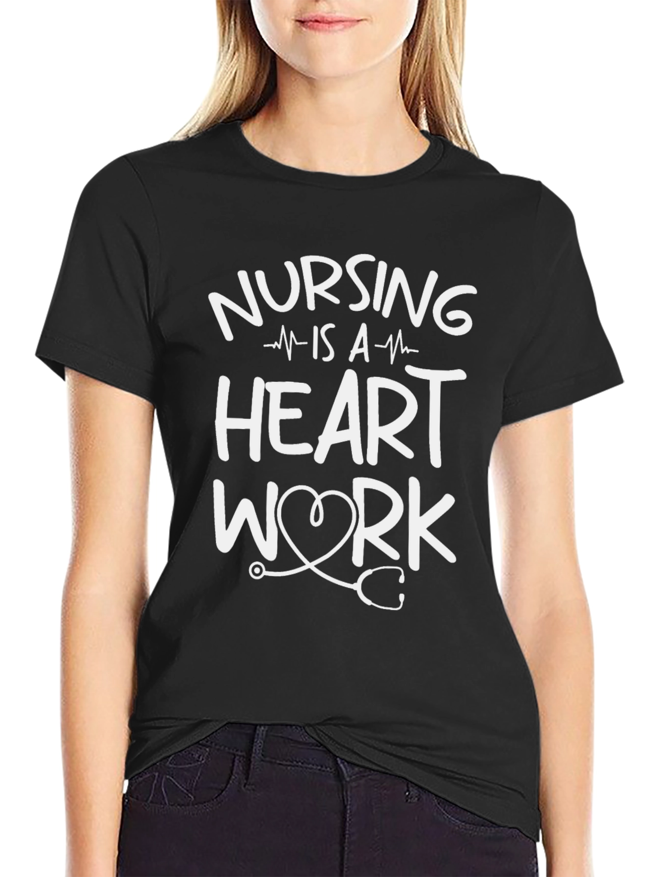 Nursing is a Heart Work Black T-Shirt