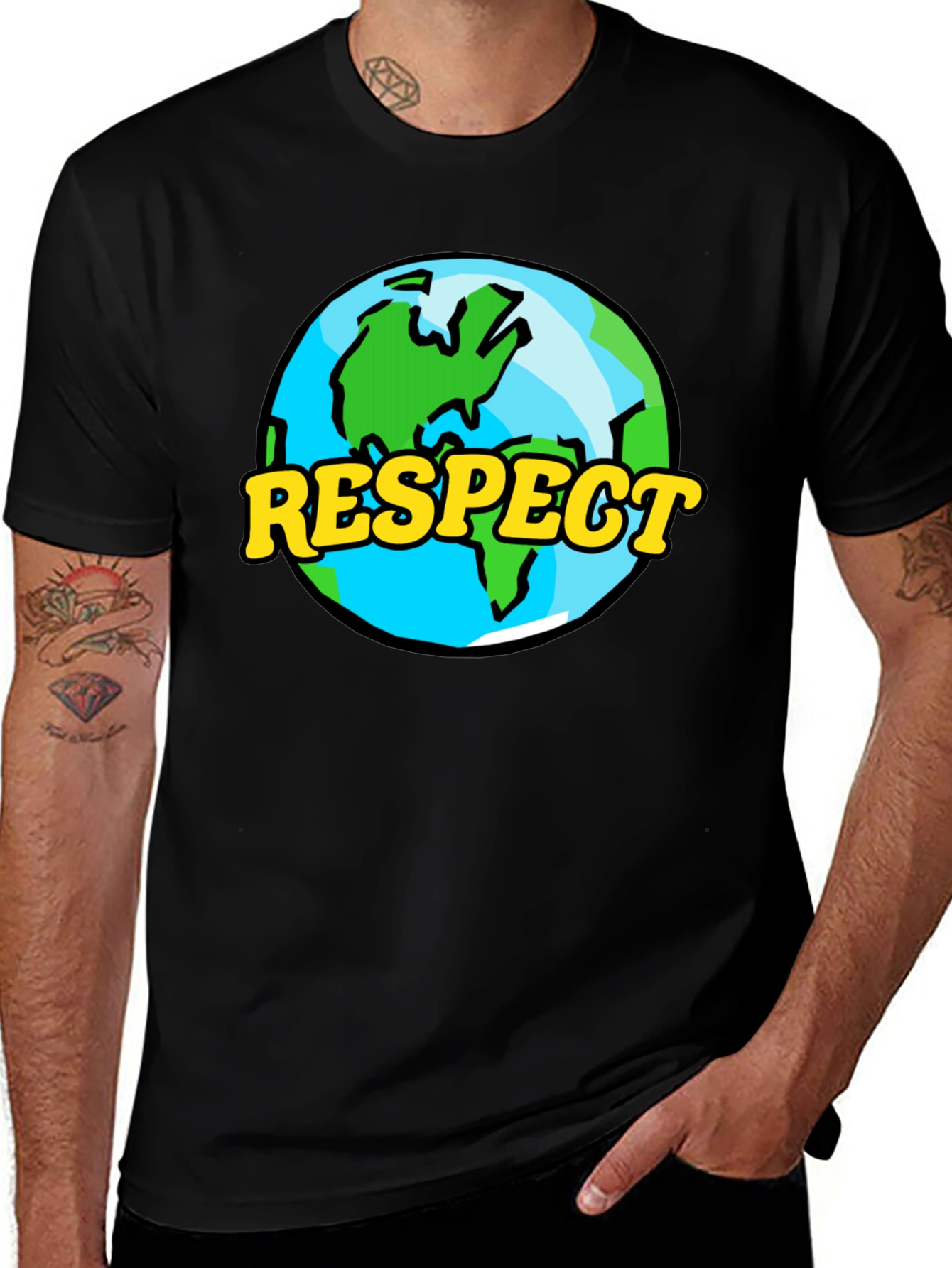 Respect Earth Graphic Tee - Black Crew Neck T-Shirt