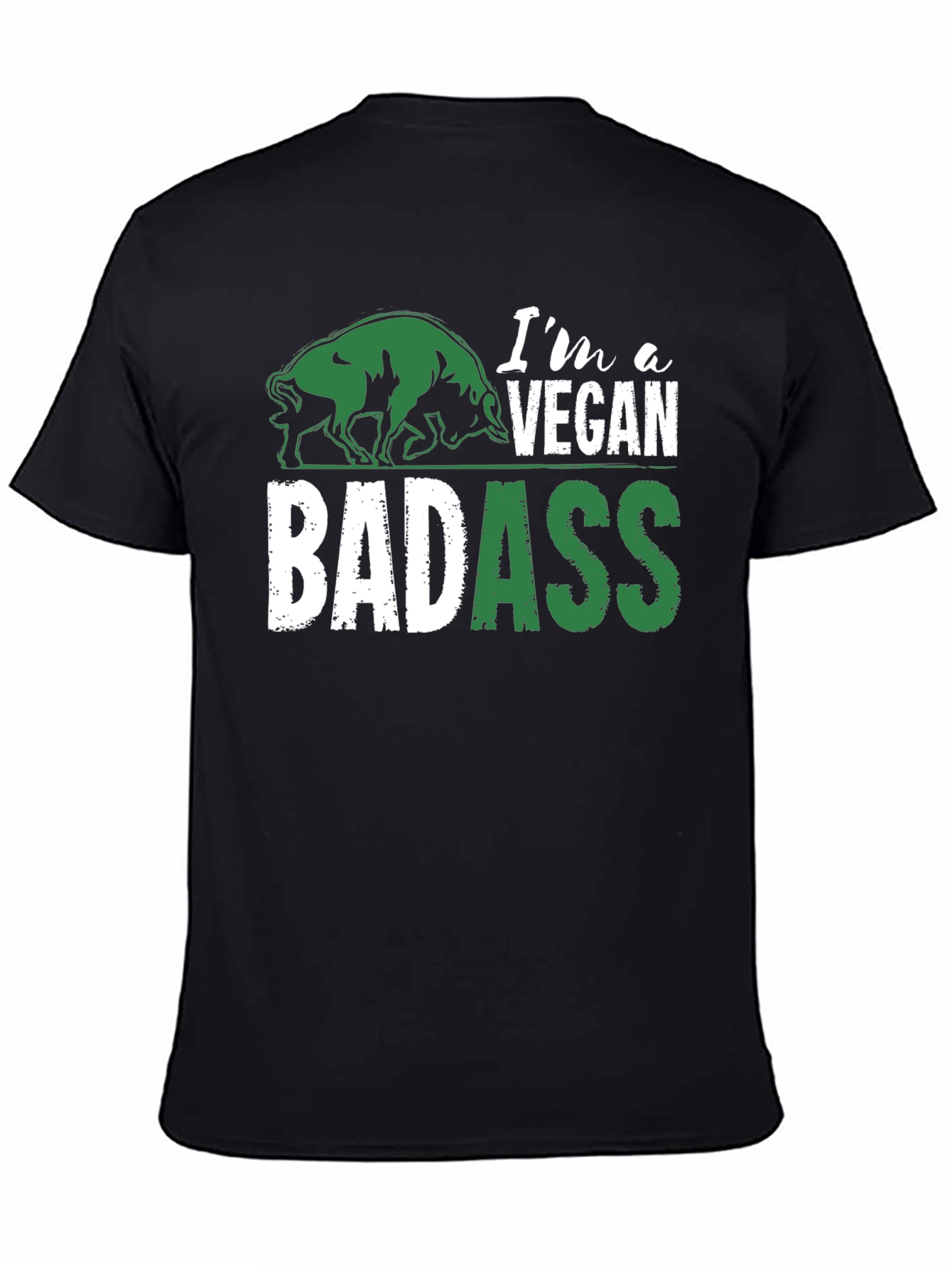 Vegan Badass Graphic T-Shirt - Green and White Design