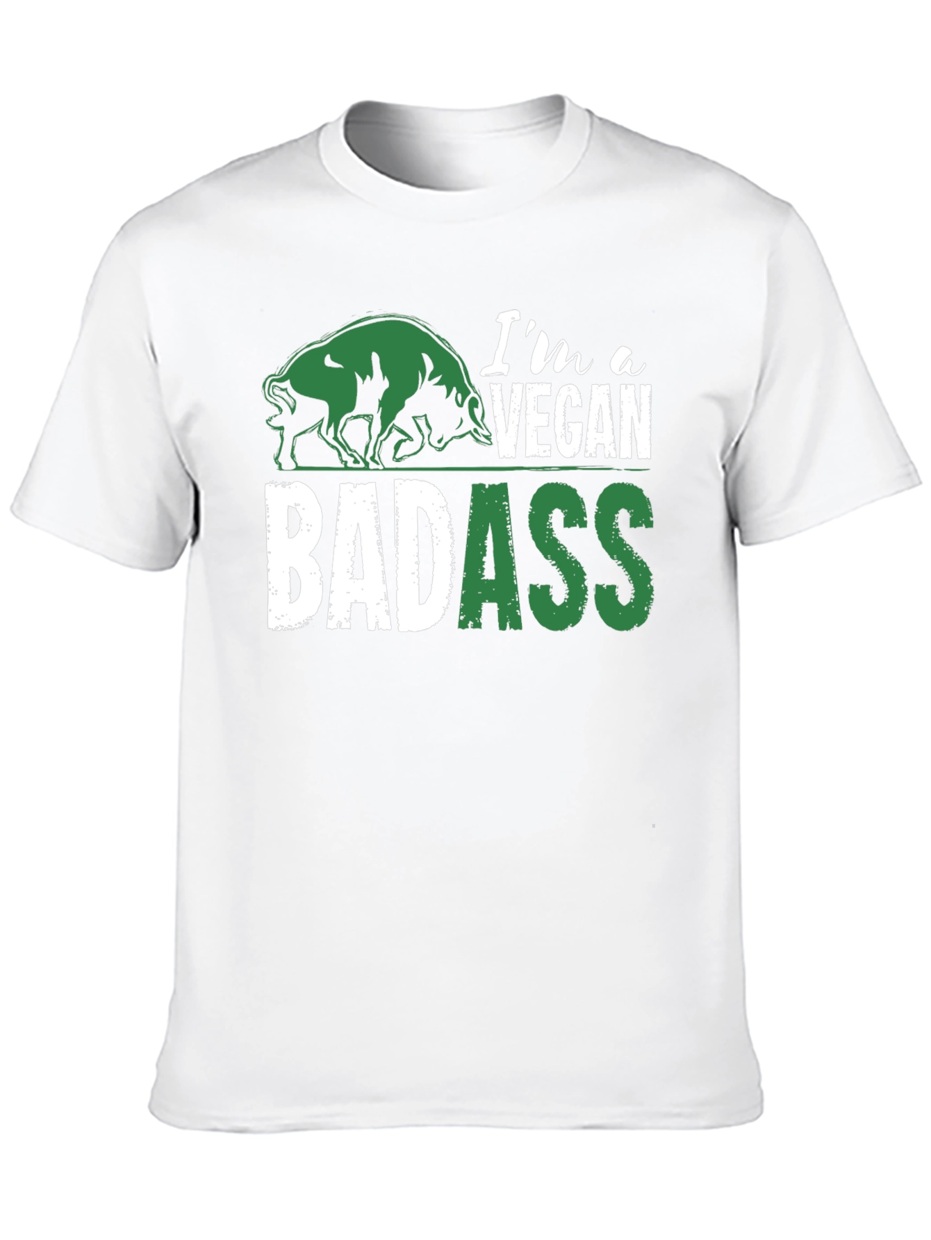 Vegan Badass Graphic T-Shirt - Green and White Design
